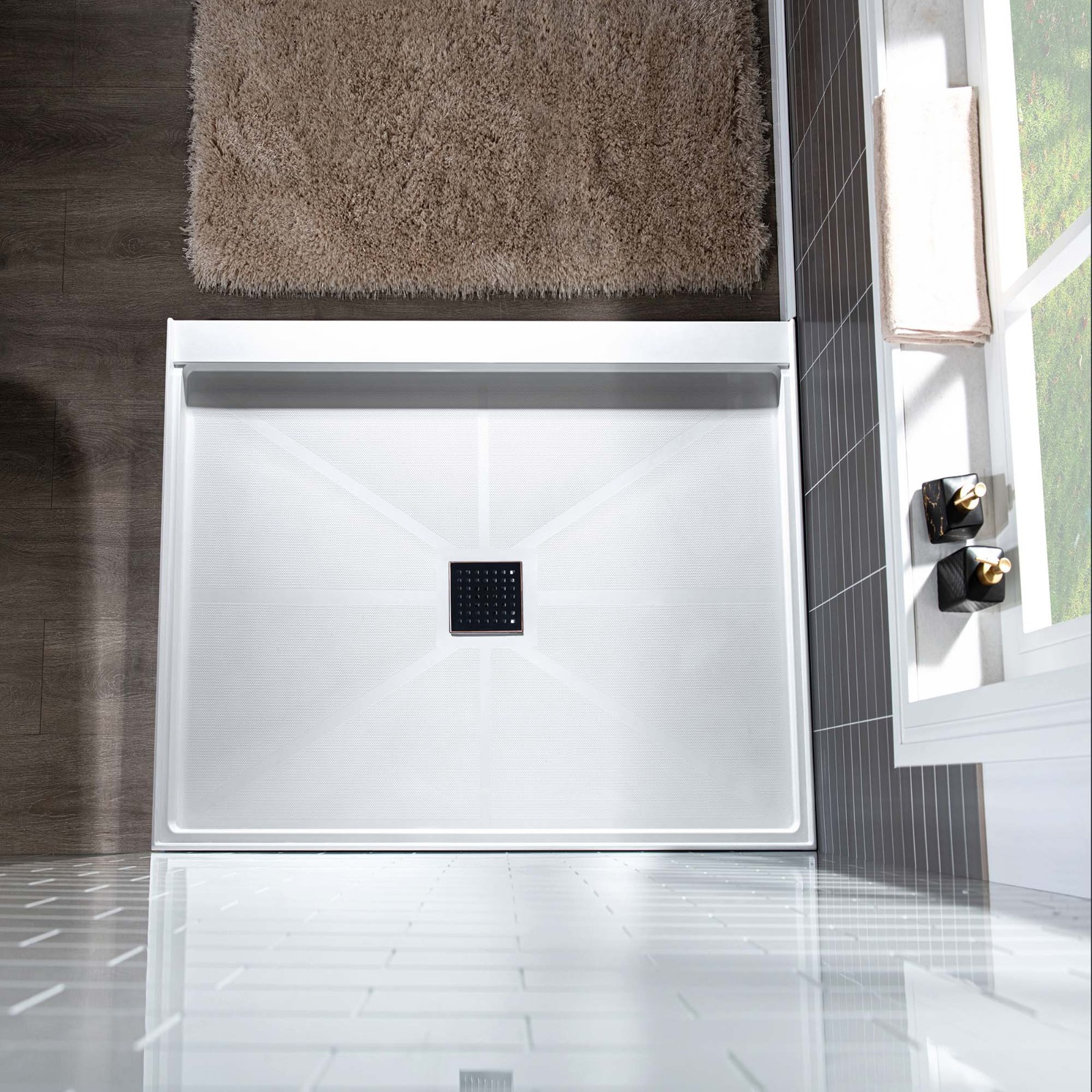  WOODBRIDGE SBR3636-1000C-ORB SolidSurface Shower Base with Recessed Trench Side Including Oil Rubbed Bronze Linear Cover, 36