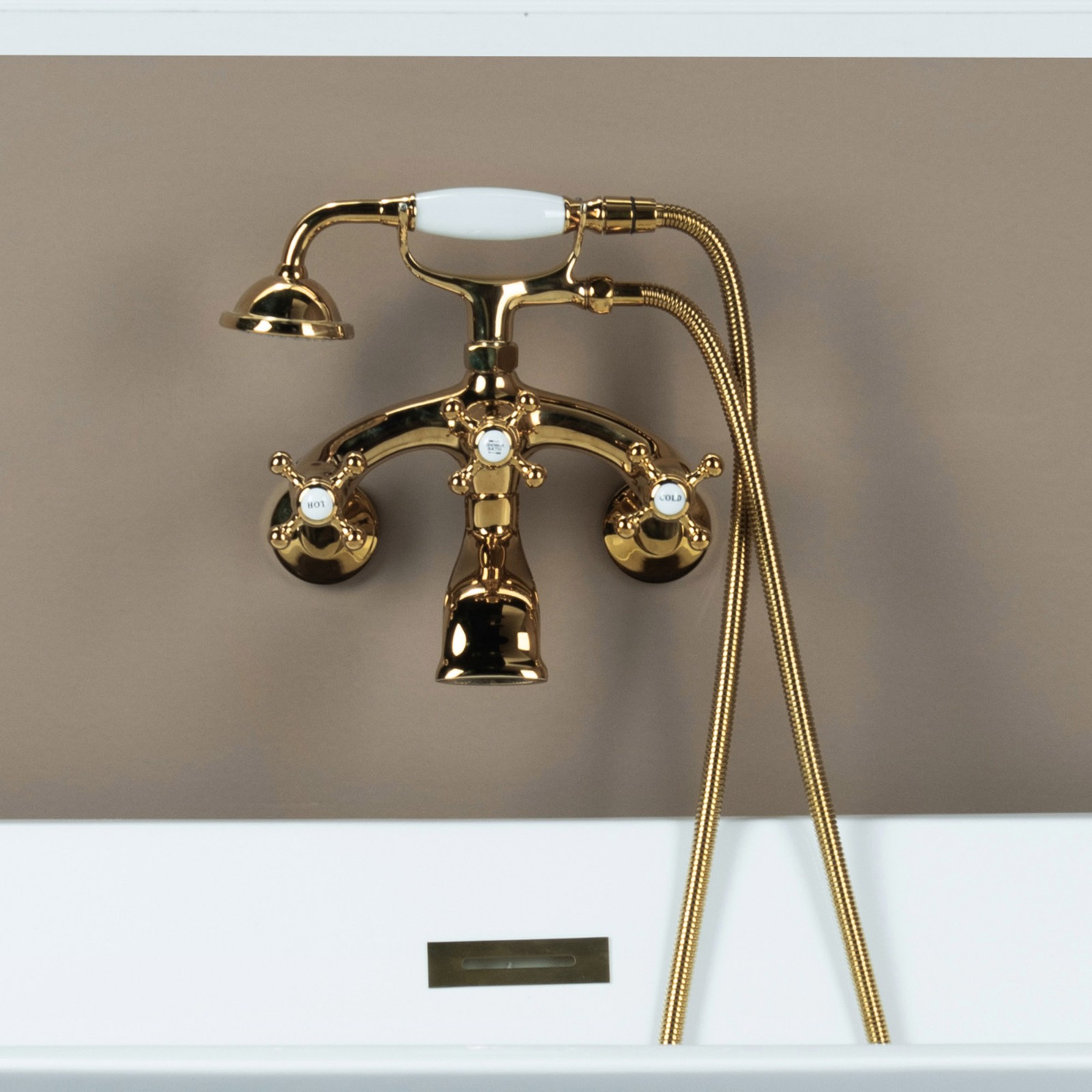  WOODBRIDGE F0034PG Dual Mounting Clawfoot Tub Filler Faucet with Hand Shower and Hose in Polished Gold_787