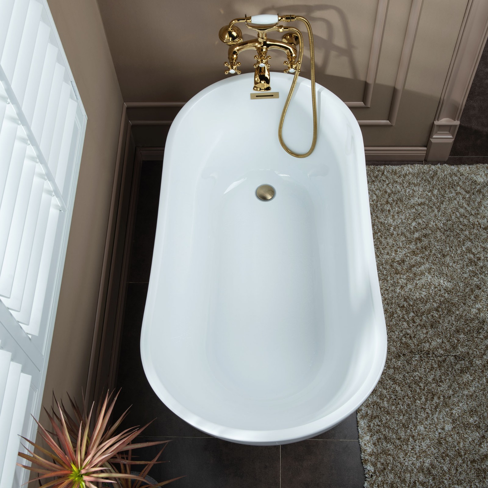  WOODBRIDGE F0034PG Dual Mounting Clawfoot Tub Filler Faucet with Hand Shower and Hose in Polished Gold_794