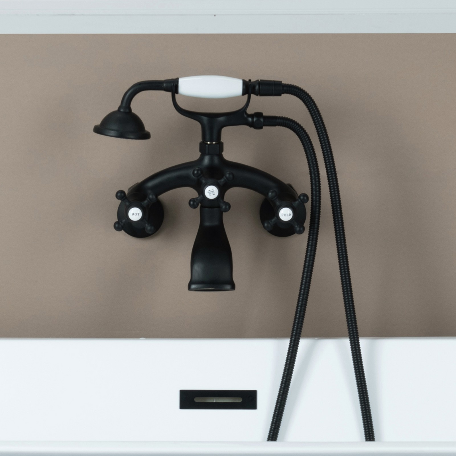  WOODBRIDGE F0032MB Dual Mounting Clawfoot Tub Filler Faucet with Hand Shower and Hose in Matte Black_778