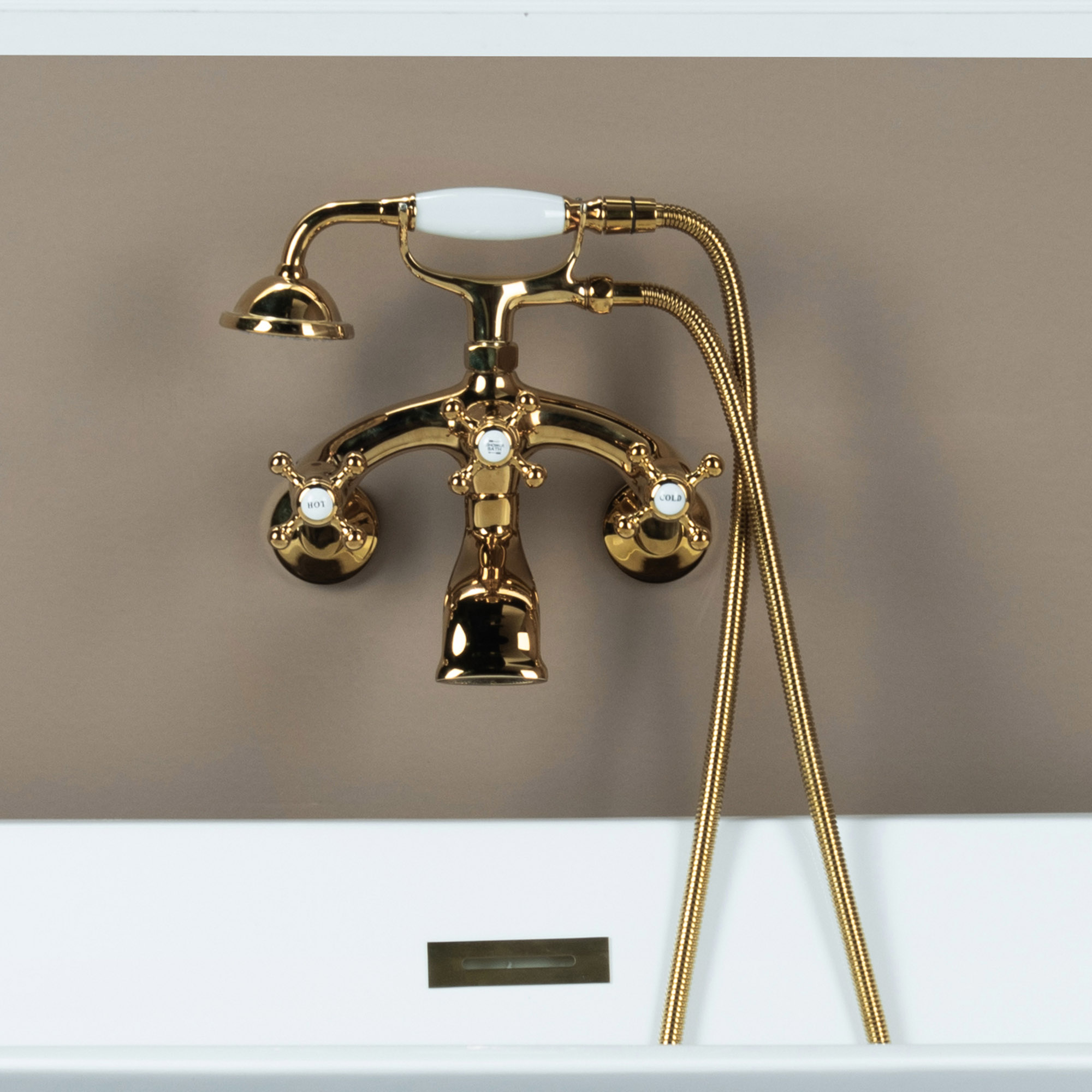 WOODBRIDGE F0034PG Dual Mounting Clawfoot Tub Filler Faucet with Hand Shower and Hose in Polished Gold
