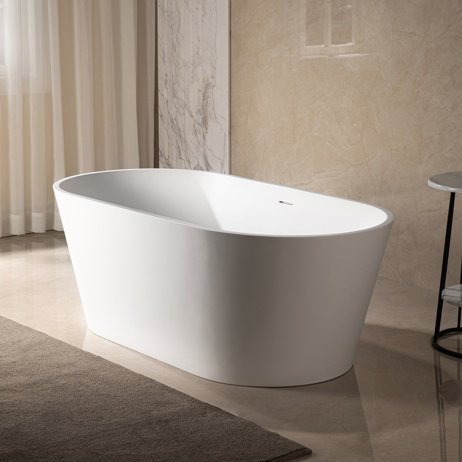  WOODBRIDGE 59 in. x 29 in. Luxury Contemporary Solid Surface Freestanding Bathtub in Matte White_644