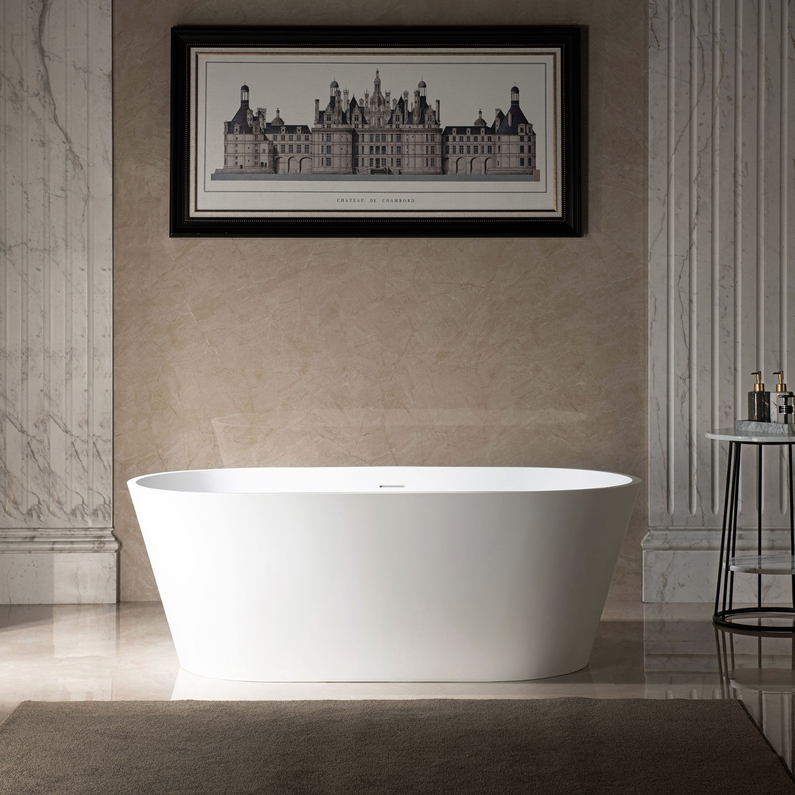  WOODBRIDGE 59 in. x 29 in. Luxury Contemporary Solid Surface Freestanding Bathtub in Matte White_642