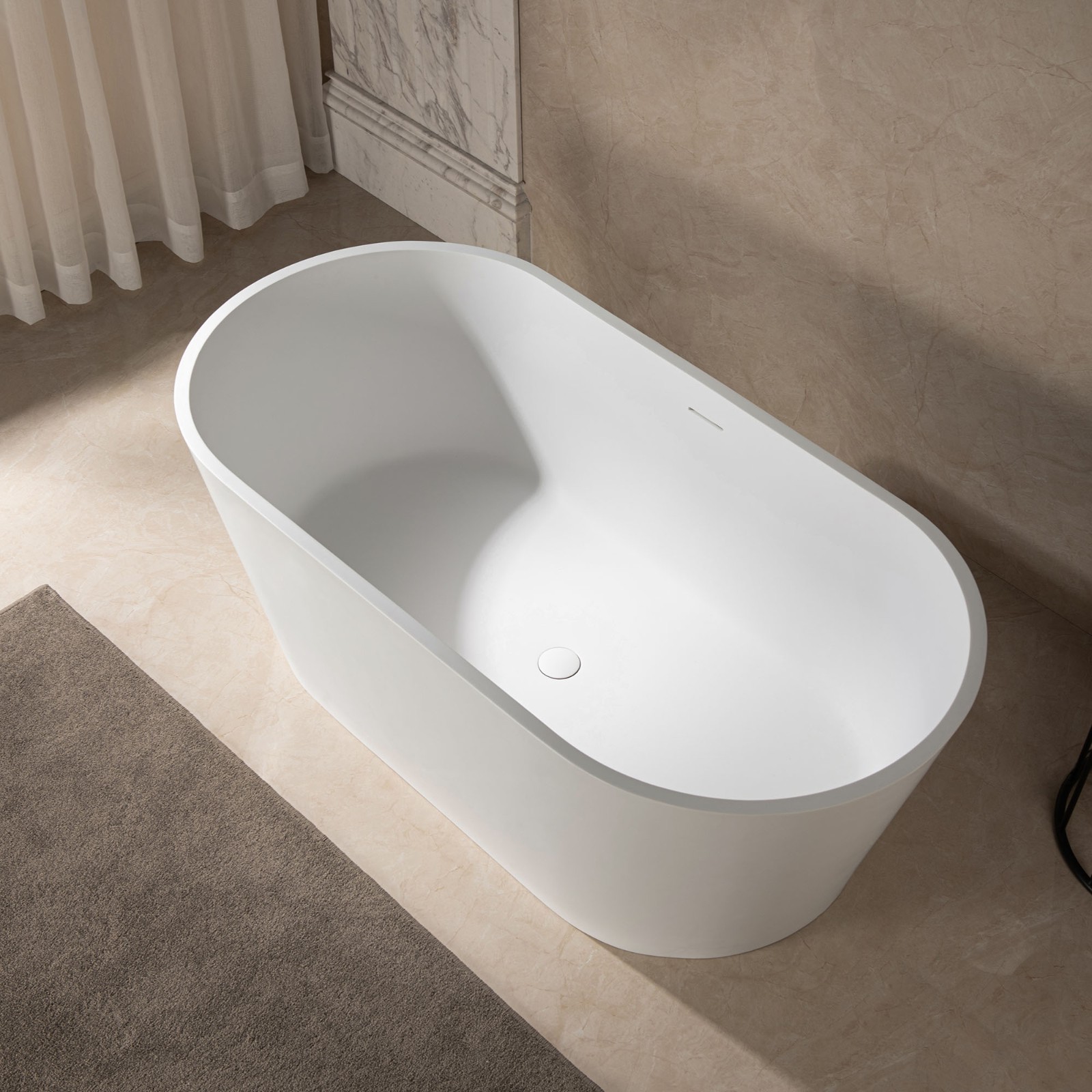  WOODBRIDGE 59 in. x 29 in. Luxury Contemporary Solid Surface Freestanding Bathtub in Matte White_645
