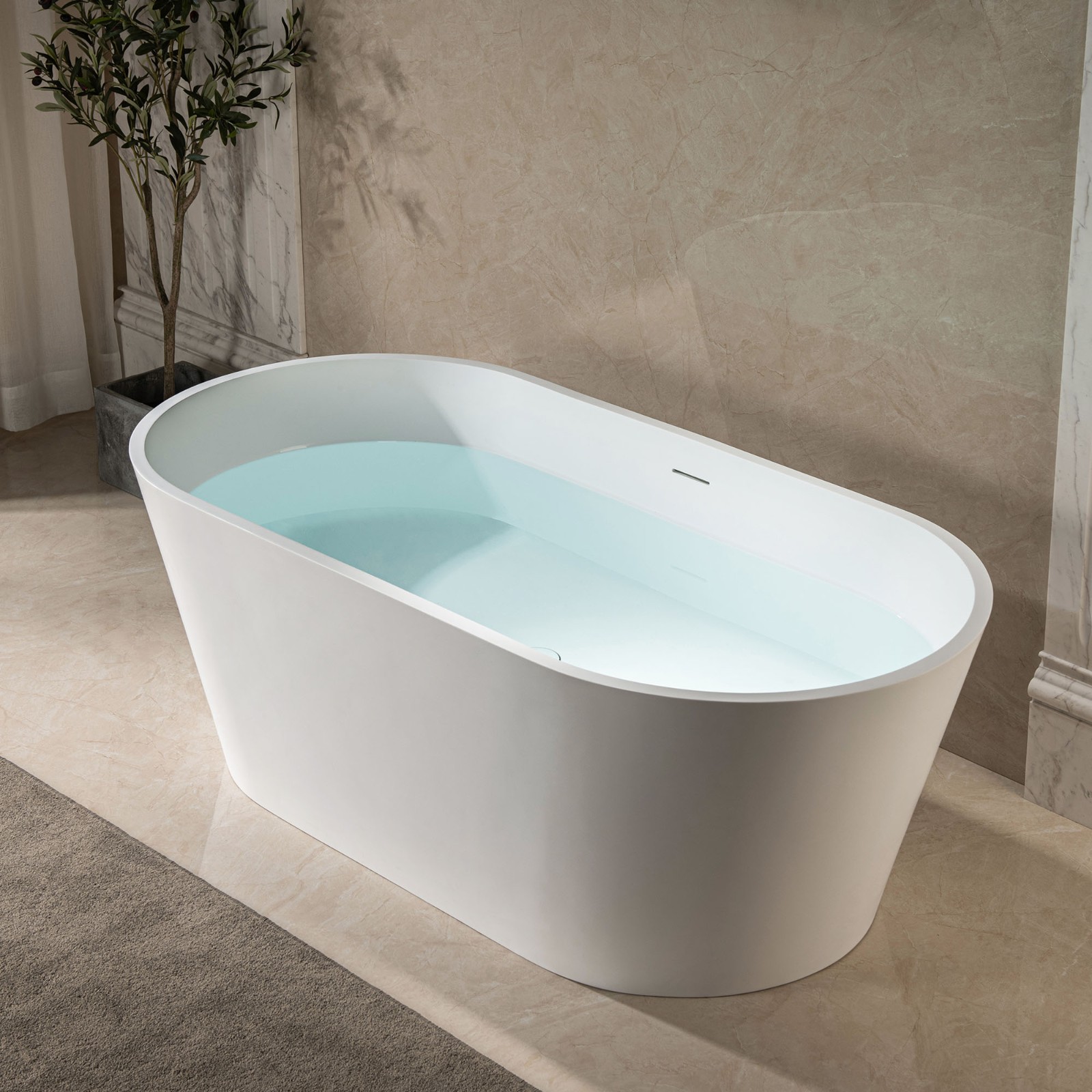  WOODBRIDGE 59 in. x 29 in. Luxury Contemporary Solid Surface Freestanding Bathtub in Matte White_647