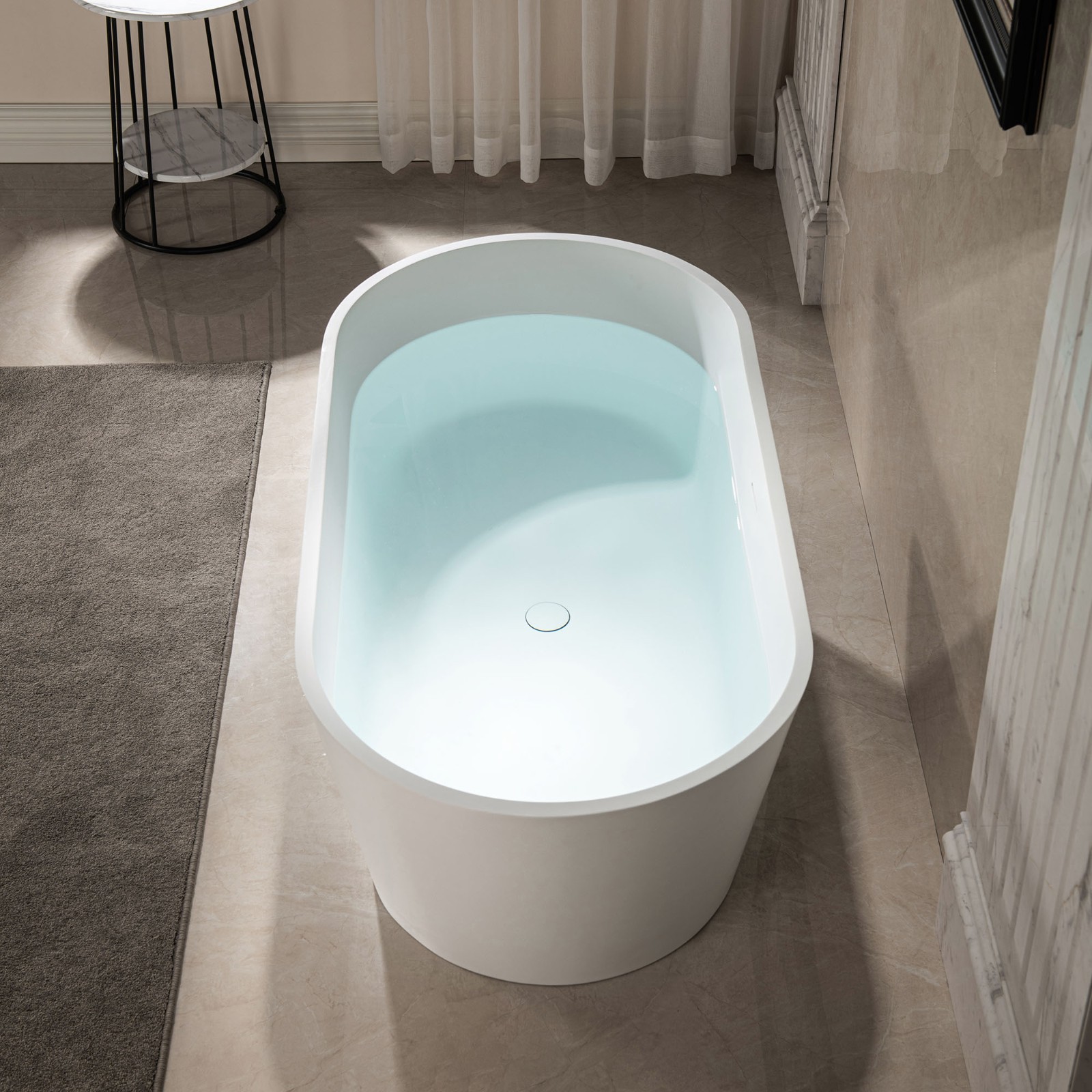  WOODBRIDGE 59 in. x 29 in. Luxury Contemporary Solid Surface Freestanding Bathtub in Matte White_648