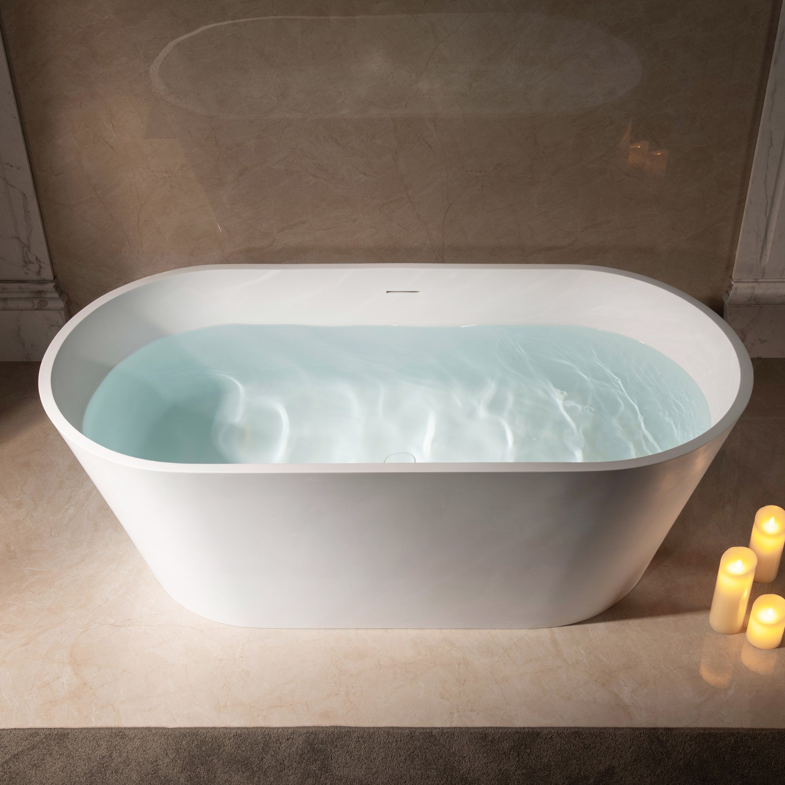  WOODBRIDGE 59 in. x 29 in. Luxury Contemporary Solid Surface Freestanding Bathtub in Matte White_653