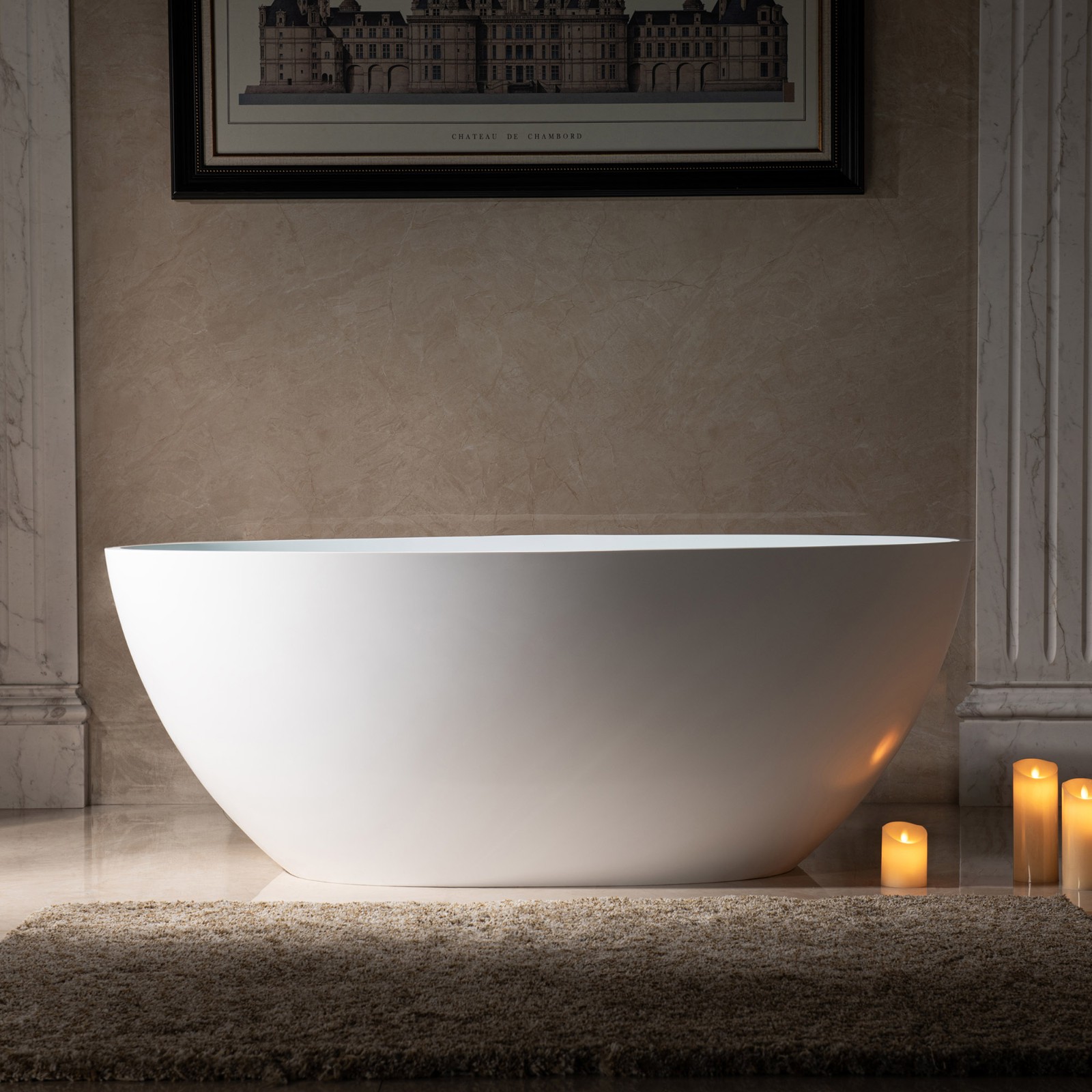  WOODBRIDGE 59 in. x 30.75 in. Luxury Contemporary Solid Surface Freestanding Bathtub in Matte White_610