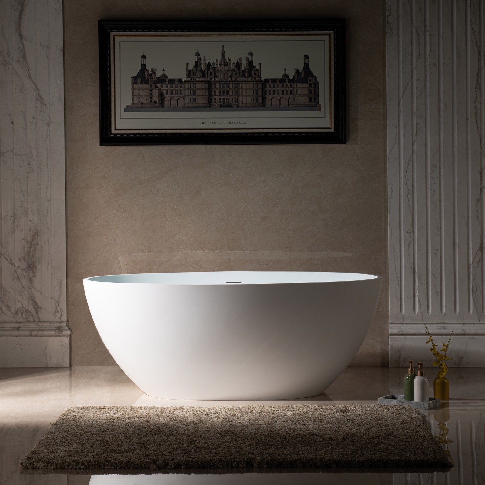  WOODBRIDGE 59 in. x 30.75 in. Luxury Contemporary Solid Surface Freestanding Bathtub in Matte White_611