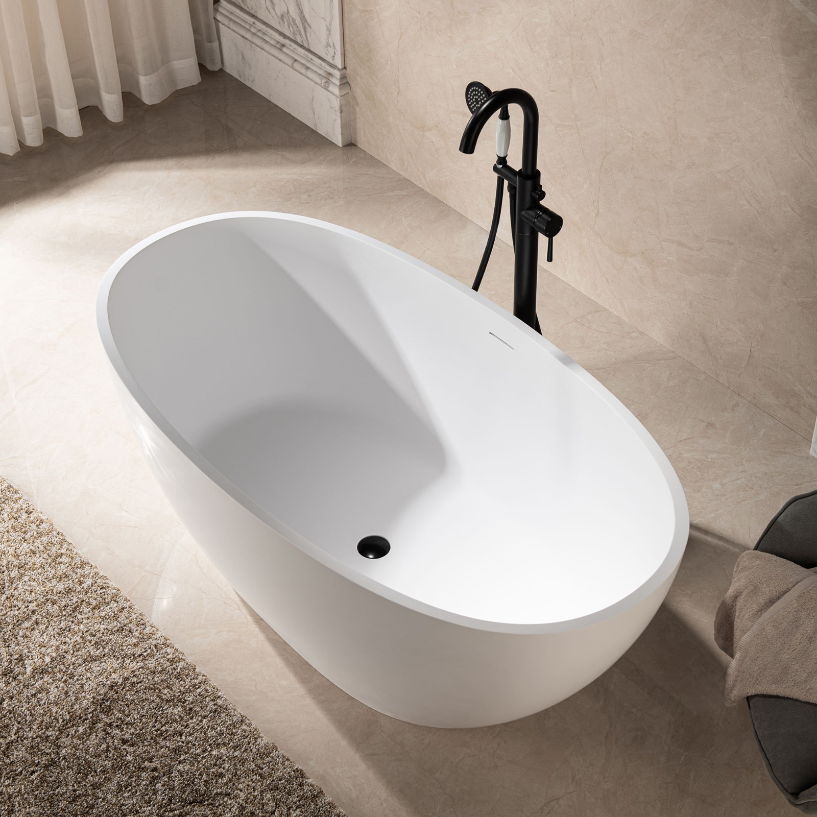  WOODBRIDGE 59 in. x 30.75 in. Luxury Contemporary Solid Surface Freestanding Bathtub in Matte White_613