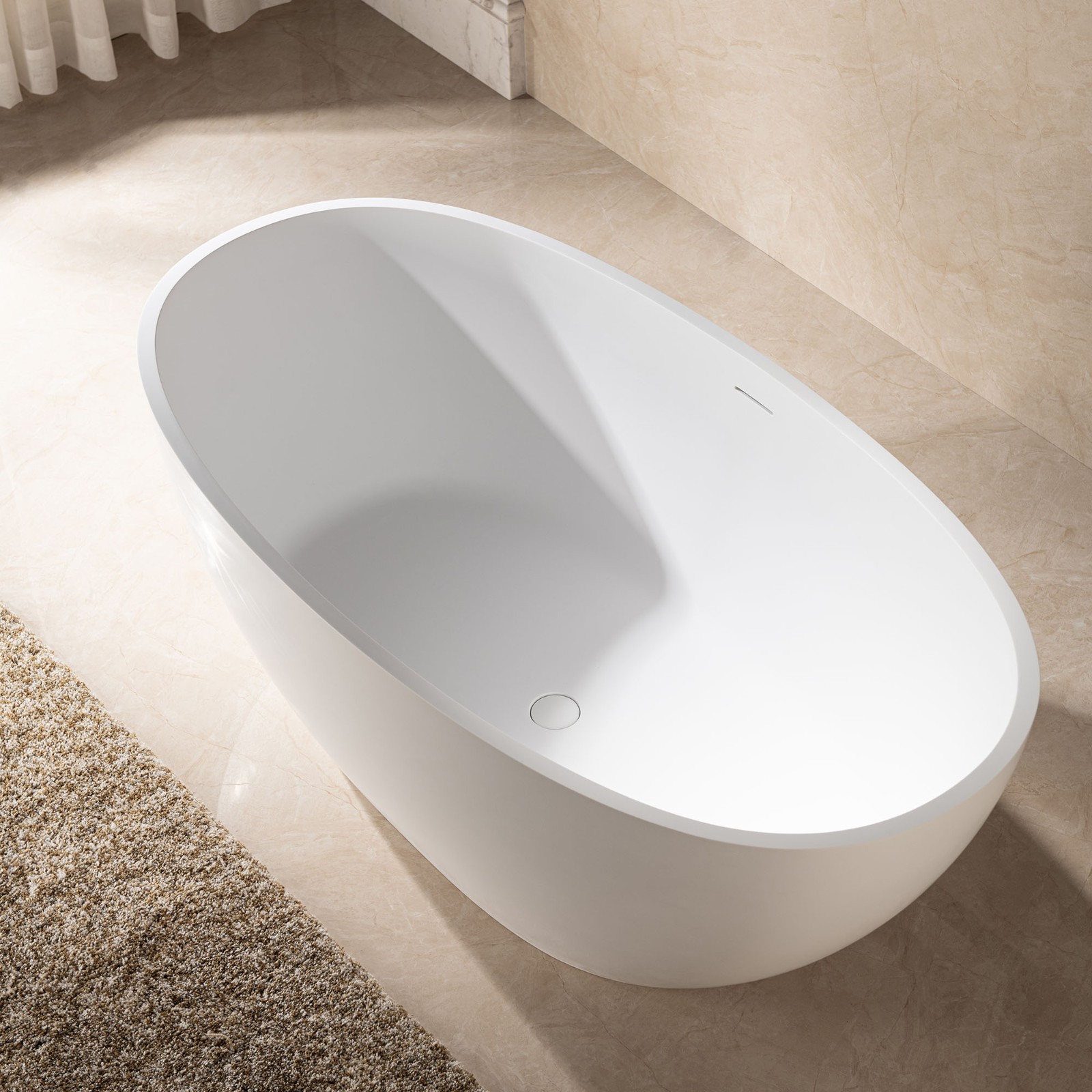  WOODBRIDGE 59 in. x 30.75 in. Luxury Contemporary Solid Surface Freestanding Bathtub in Matte White_612