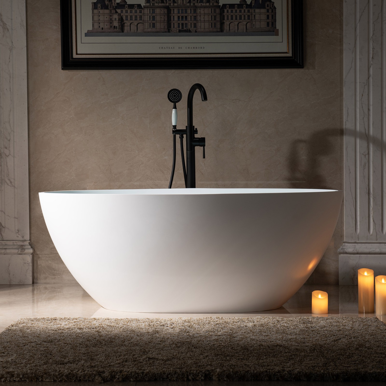  WOODBRIDGE 59 in. x 30.75 in. Luxury Contemporary Solid Surface Freestanding Bathtub in Matte White_614