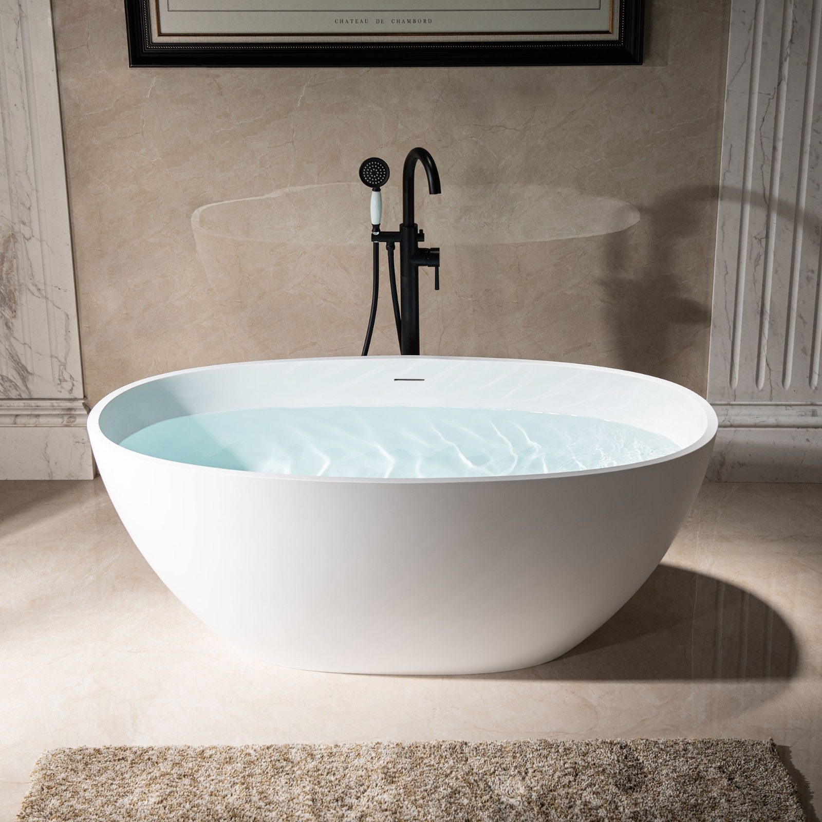  WOODBRIDGE 59 in. x 30.75 in. Luxury Contemporary Solid Surface Freestanding Bathtub in Matte White_617