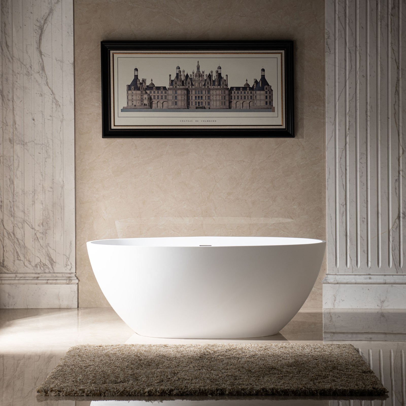  WOODBRIDGE 59 in. x 30.75 in. Luxury Contemporary Solid Surface Freestanding Bathtub in Matte White_622
