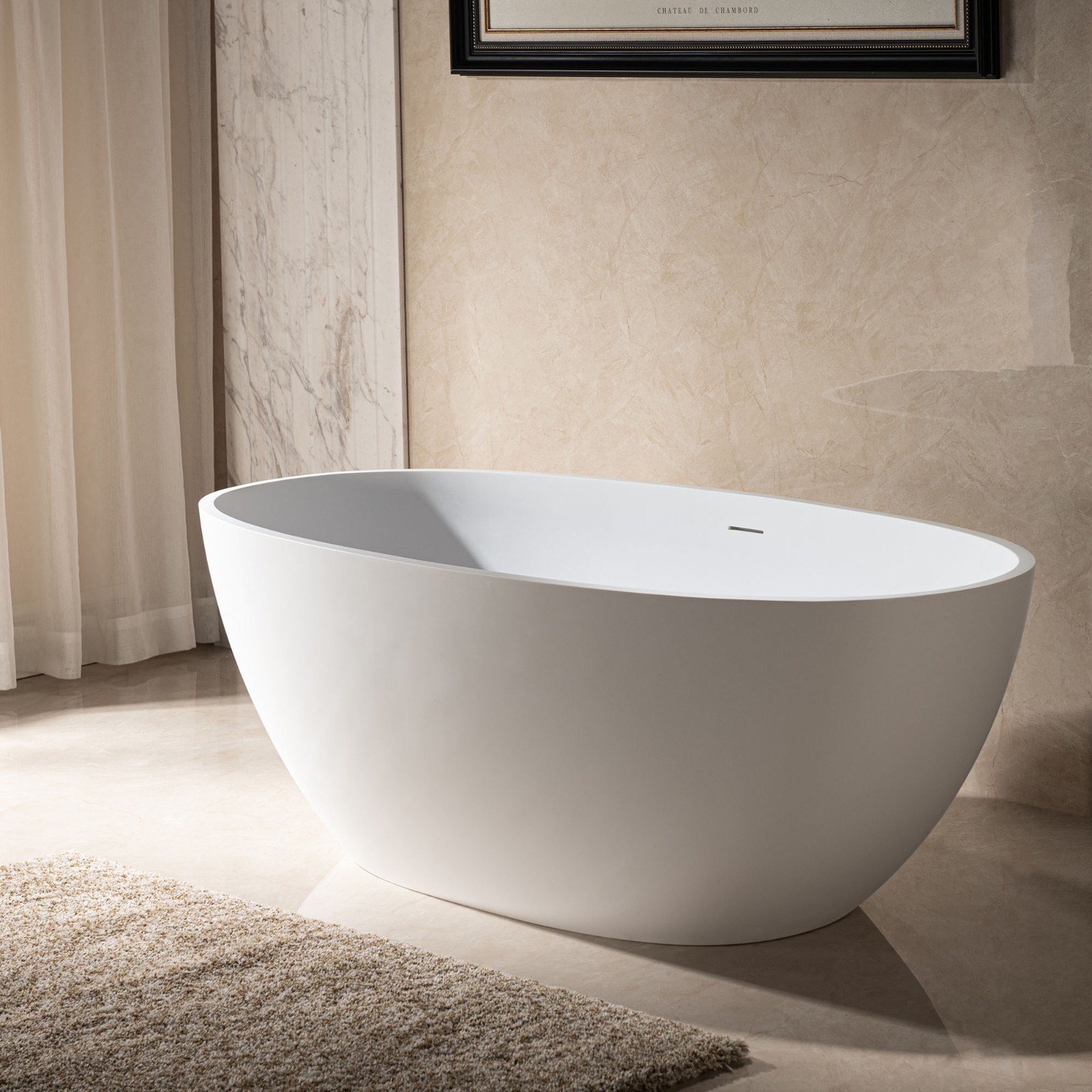  WOODBRIDGE 67 in. x 30.75 in. Luxury Contemporary Solid Surface Freestanding Bathtub in Matte White_596