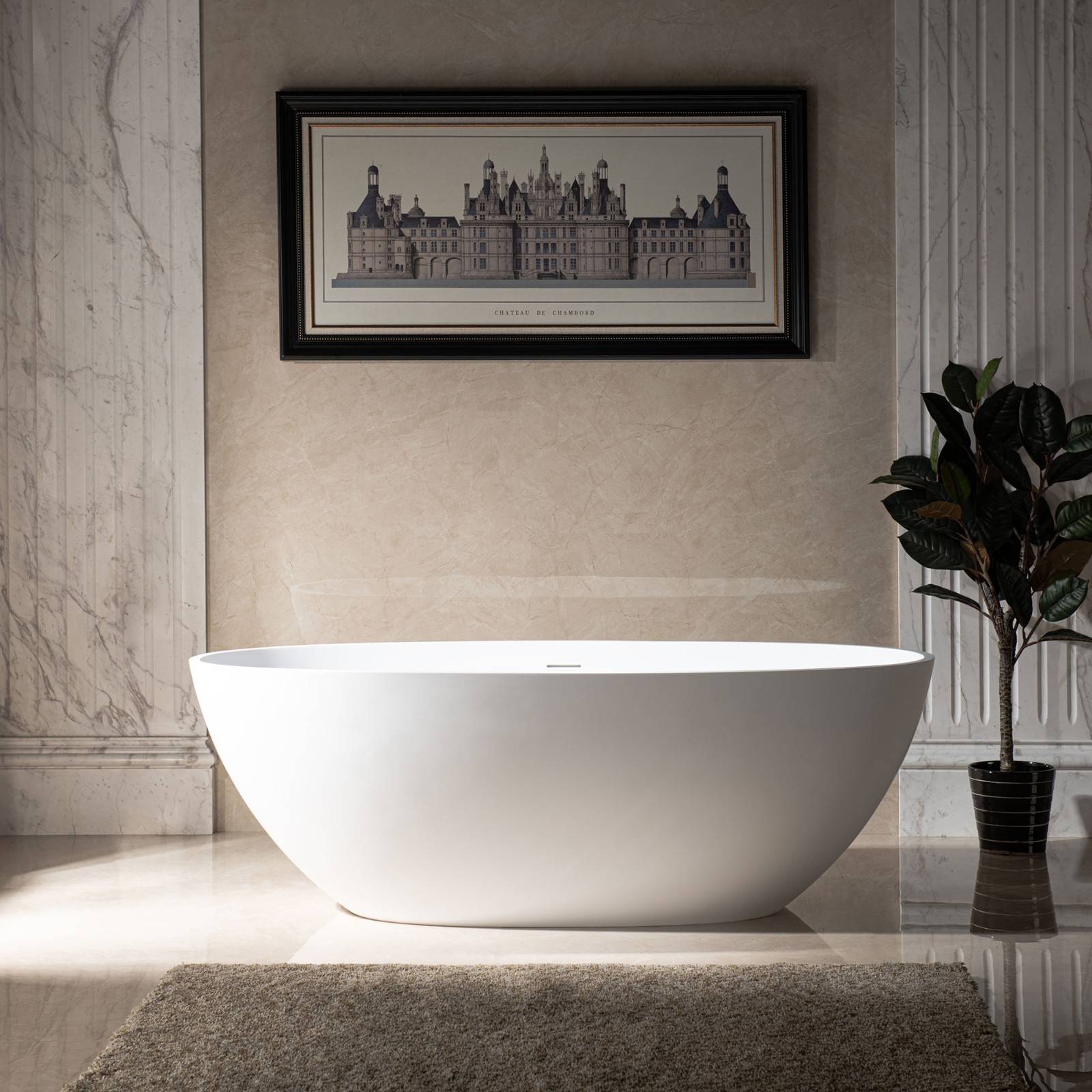  WOODBRIDGE 67 in. x 30.75 in. Luxury Contemporary Solid Surface Freestanding Bathtub in Matte White_597