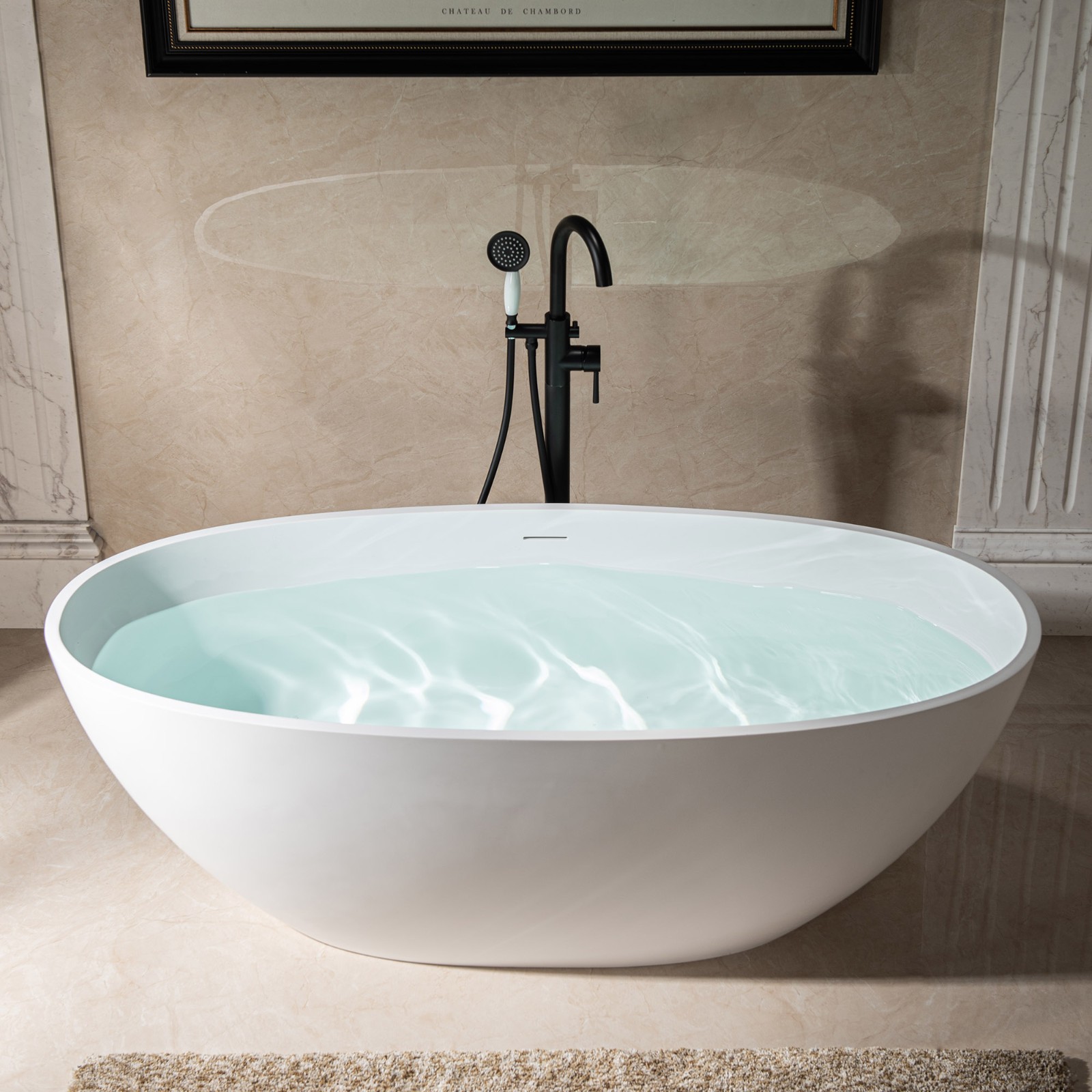  WOODBRIDGE 67 in. x 30.75 in. Luxury Contemporary Solid Surface Freestanding Bathtub in Matte White_602