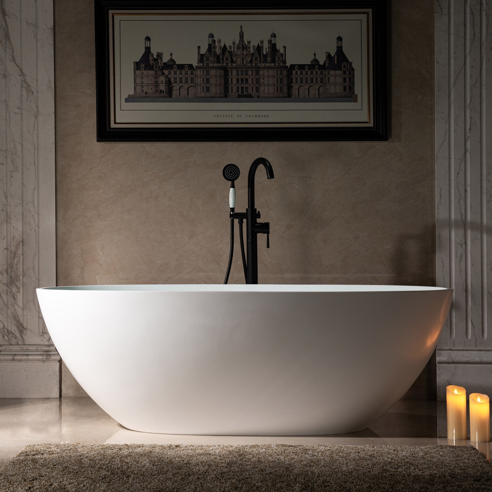  WOODBRIDGE 67 in. x 30.75 in. Luxury Contemporary Solid Surface Freestanding Bathtub in Matte White_605