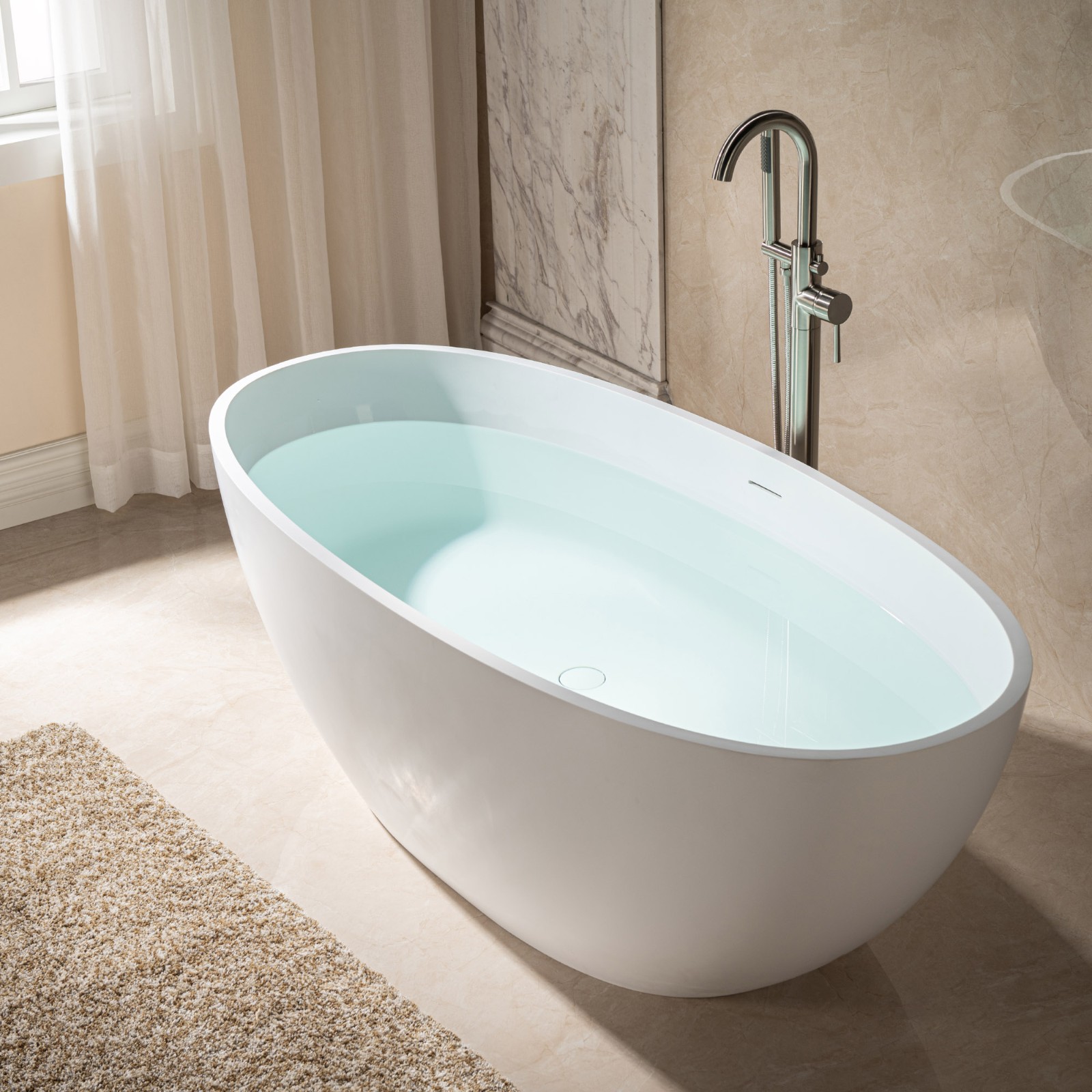  WOODBRIDGE 67 in. x 30.75 in. Luxury Contemporary Solid Surface Freestanding Bathtub in Matte White_609