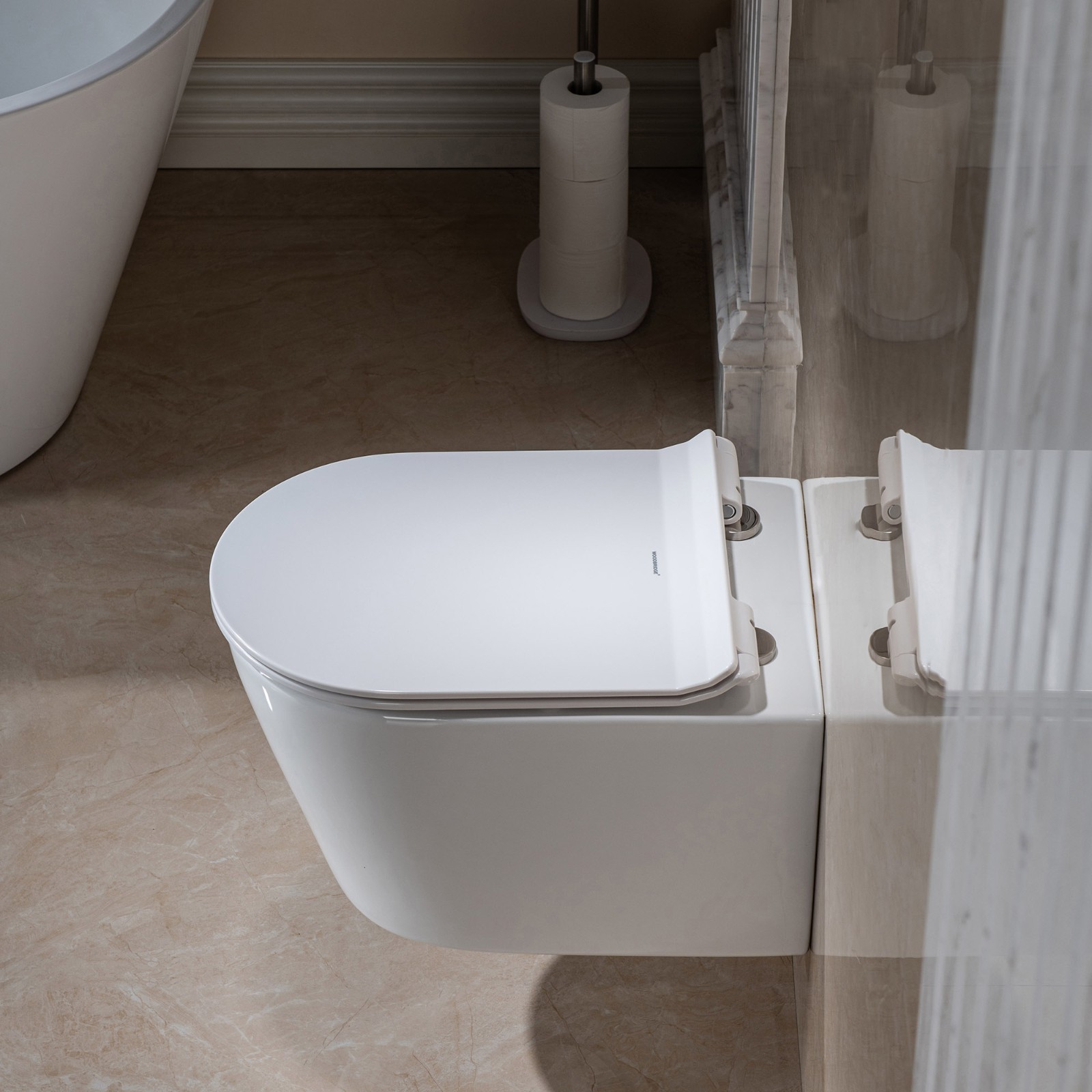  WOODBRIDGE Wall Hung 1.60 GPF/0.8 GPF Dual Flush Elongated Toilet Bowl in White, F0130_594