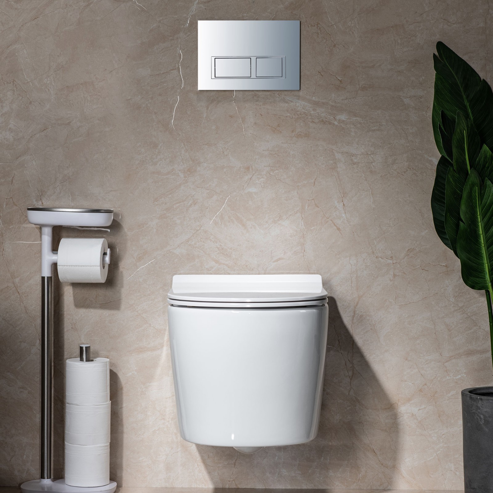  WOODBRIDGE Wall Hung 1.60 GPF/0.8 GPF Dual Flush Elongated Toilet with In-Wall Tank and Carrier System. F0130 + WHTA001_563