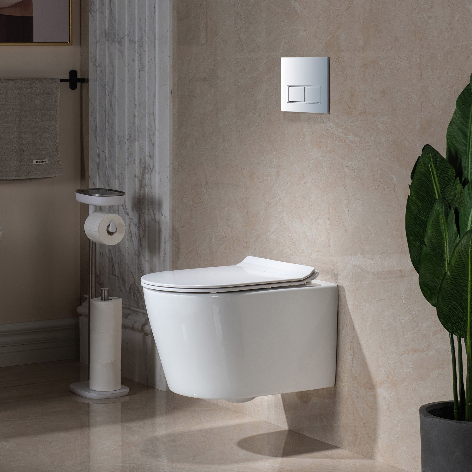  WOODBRIDGE Wall Hung 1.60 GPF/0.8 GPF Dual Flush Elongated Toilet with In-Wall Tank and Carrier System. F0130 + WHTA001_562