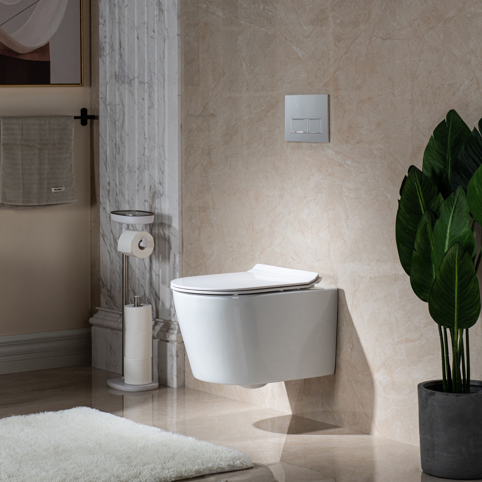  WOODBRIDGE Wall Hung 1.60 GPF/0.8 GPF Dual Flush Elongated Toilet with In-Wall Tank and Carrier System. F0130 + WHTA001_575