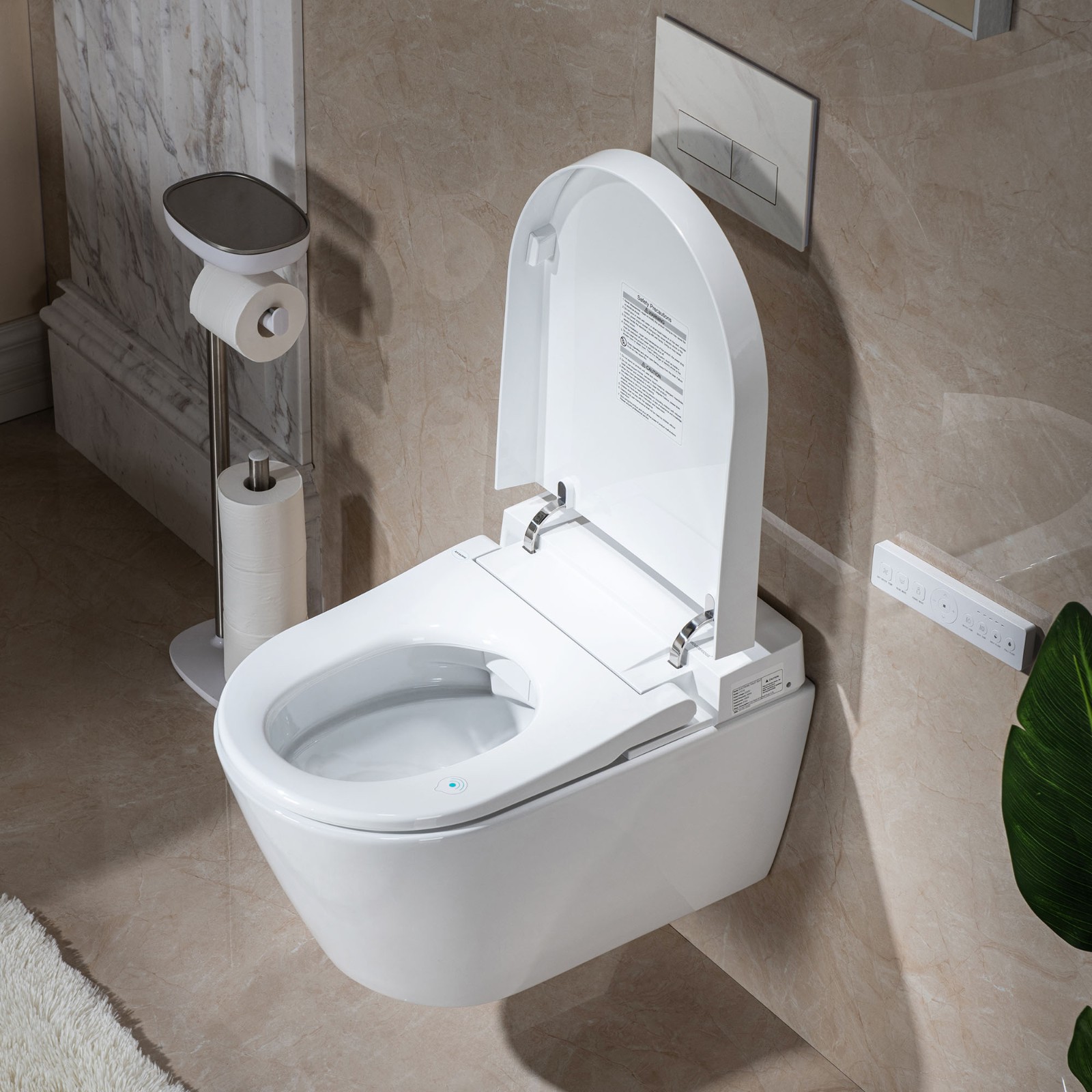  WOODBRIDGE  Intelligent Compact Elongated Dual-flush wall hung toilet with Bidet Wash Function, Heated Seat & Dryer. Matching Concealed Tank system and White Marble Stone Slim Flush Plates Included.LT611 + SWHT611+FP611-WH_547
