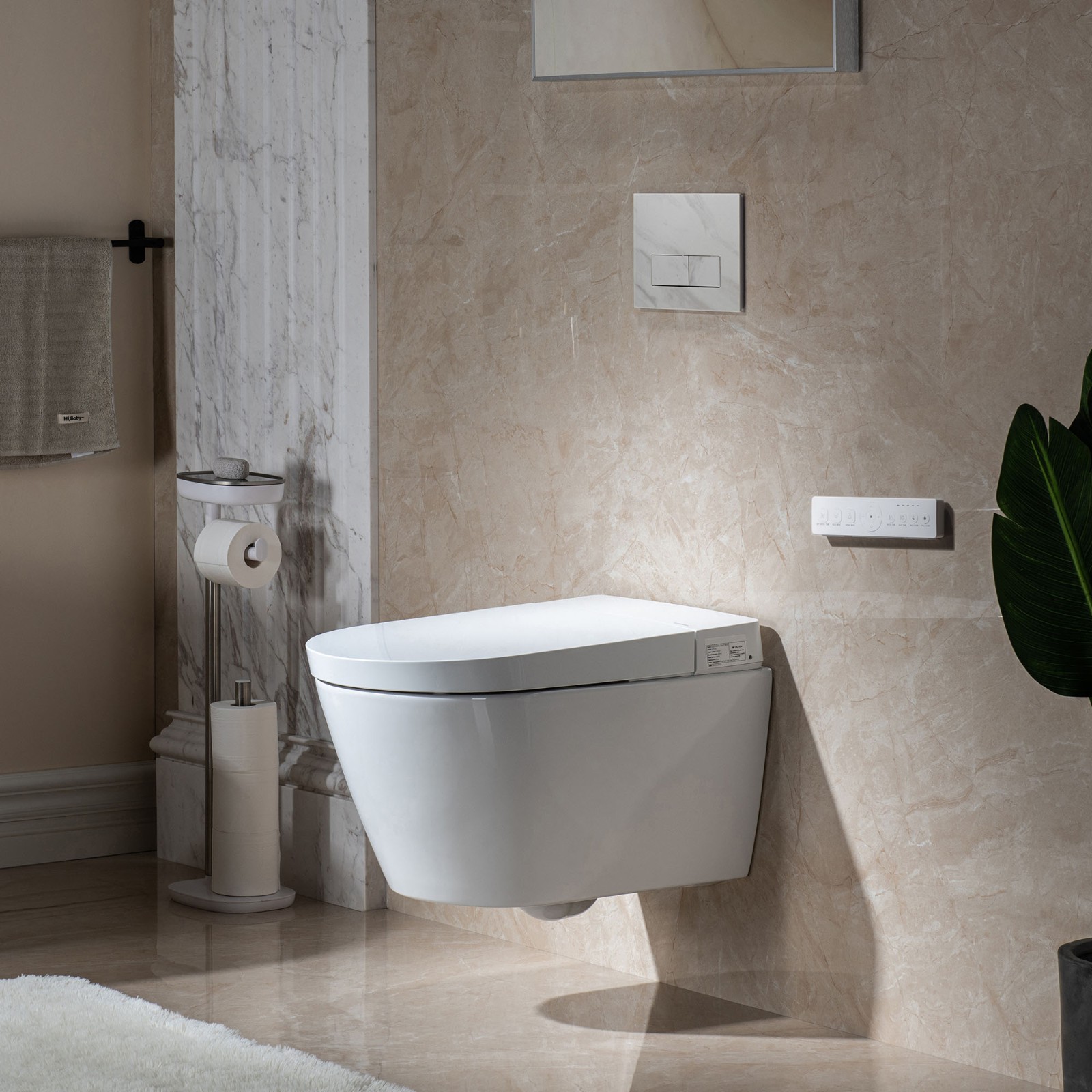  WOODBRIDGE  Intelligent Compact Elongated Dual-flush wall hung toilet with Bidet Wash Function, Heated Seat & Dryer. Matching Concealed Tank system and White Marble Stone Slim Flush Plates Included.LT611 + SWHT611+FP611-WH_548