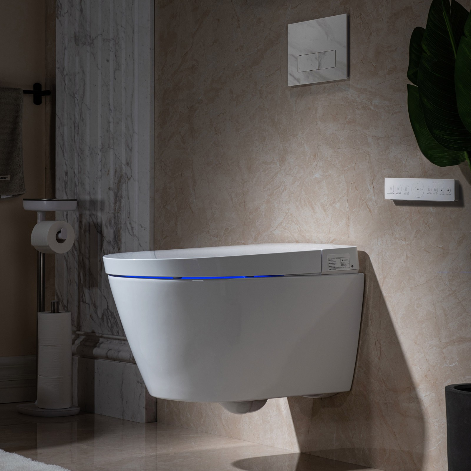  WOODBRIDGE  Intelligent Compact Elongated Dual-flush wall hung toilet with Bidet Wash Function, Heated Seat & Dryer. Matching Concealed Tank system and White Marble Stone Slim Flush Plates Included.LT611 + SWHT611+FP611-WH_550
