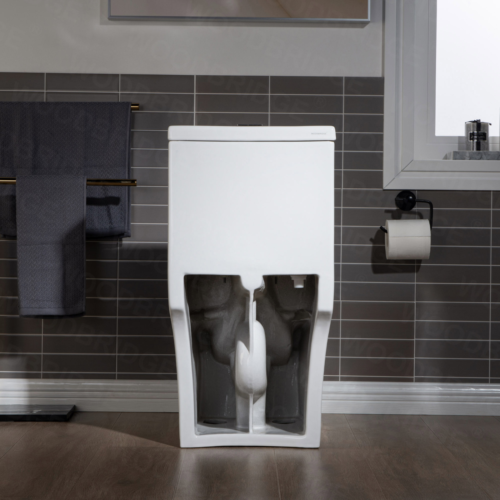  WOODBRIDGE Moder Design, Elongated One piece Toilet Dual flush 1.0/1.6 GPF,with Soft Closing Seat, white, T-0032_10798