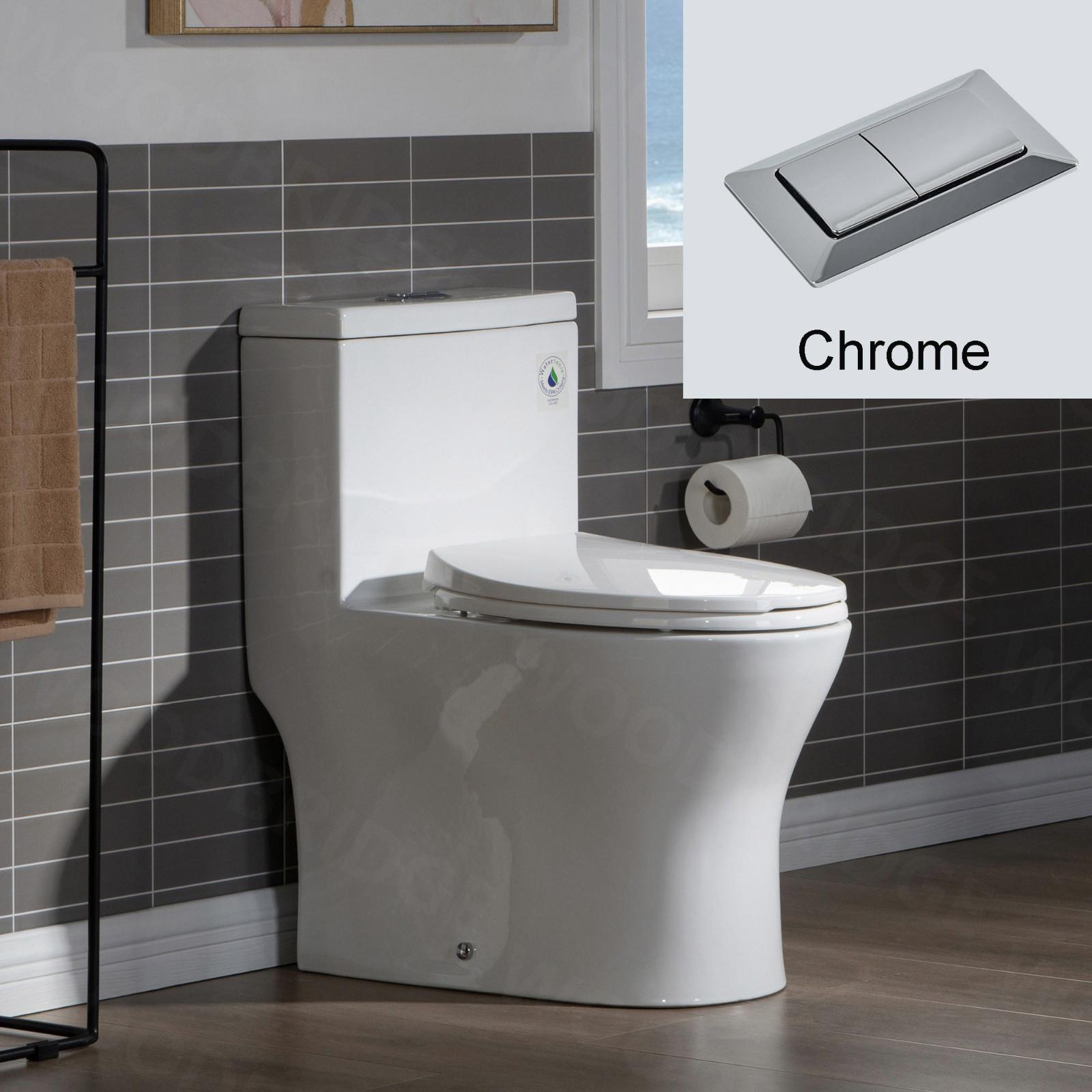  WOODBRIDGE Moder Design, Elongated One piece Toilet Dual flush 1.0/1.6 GPF,with Soft Closing Seat, white, T-0032_10784