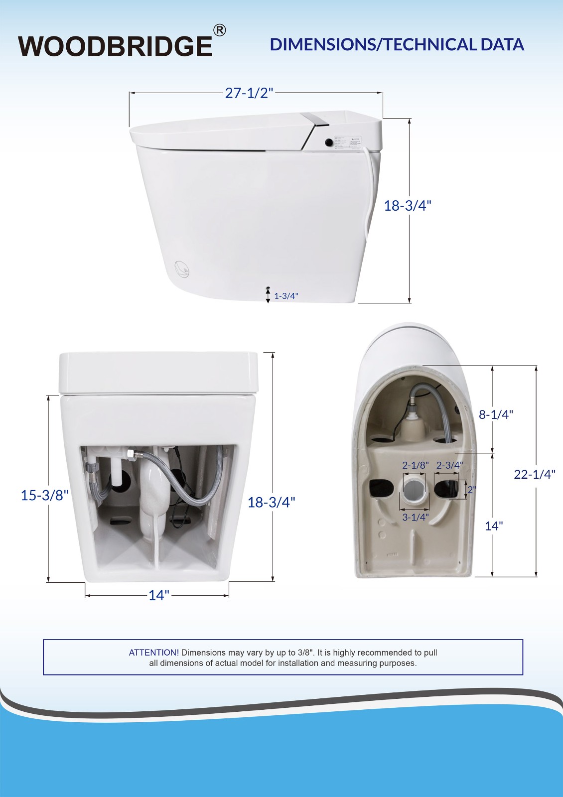  WOODBRIDGE B0990S One Piece Elongated Smart Toilet Bidet with Massage Washing, Auto Open and Close Seat and Lid, Auto Flush, Heated Seat and Integrated Multi Function Remote Control, White_2114