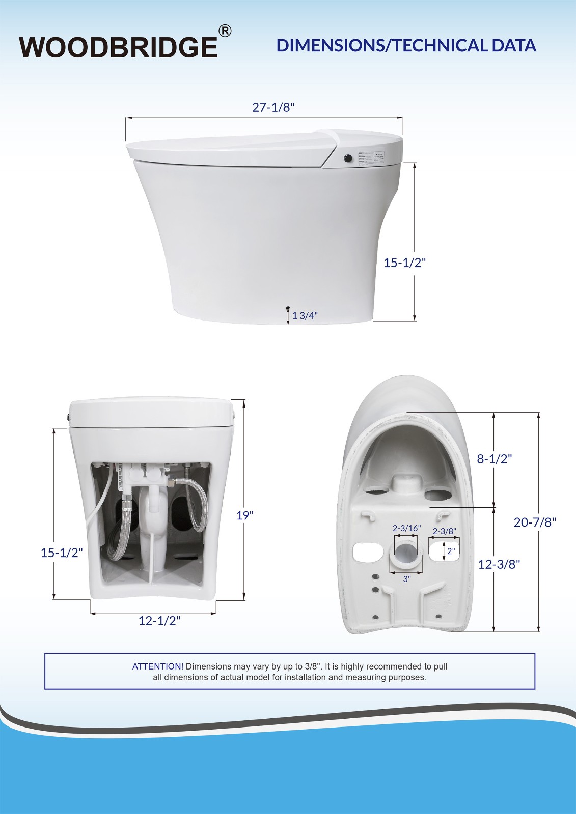  WOODBRIDGE B0970S-1.0(no foot sensor) Smart Bidet Toilet Elongated One Piece Modern Design, Heated Seat with Integrated Multi Function Remote Control, White_8445