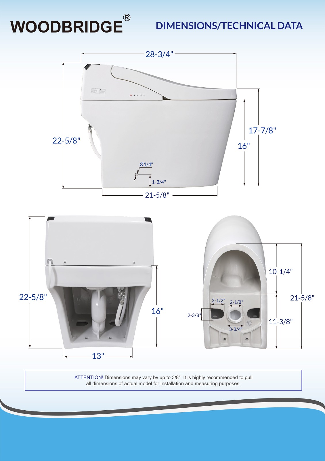  WOODBRIDGE B-0960S 1.28 GPF Single Flush Toilet with Intelligent Smart Bidet Seat and Wireless Remote Control, Chair Height, Auto Flush, Auto Open & Auto Close_10805