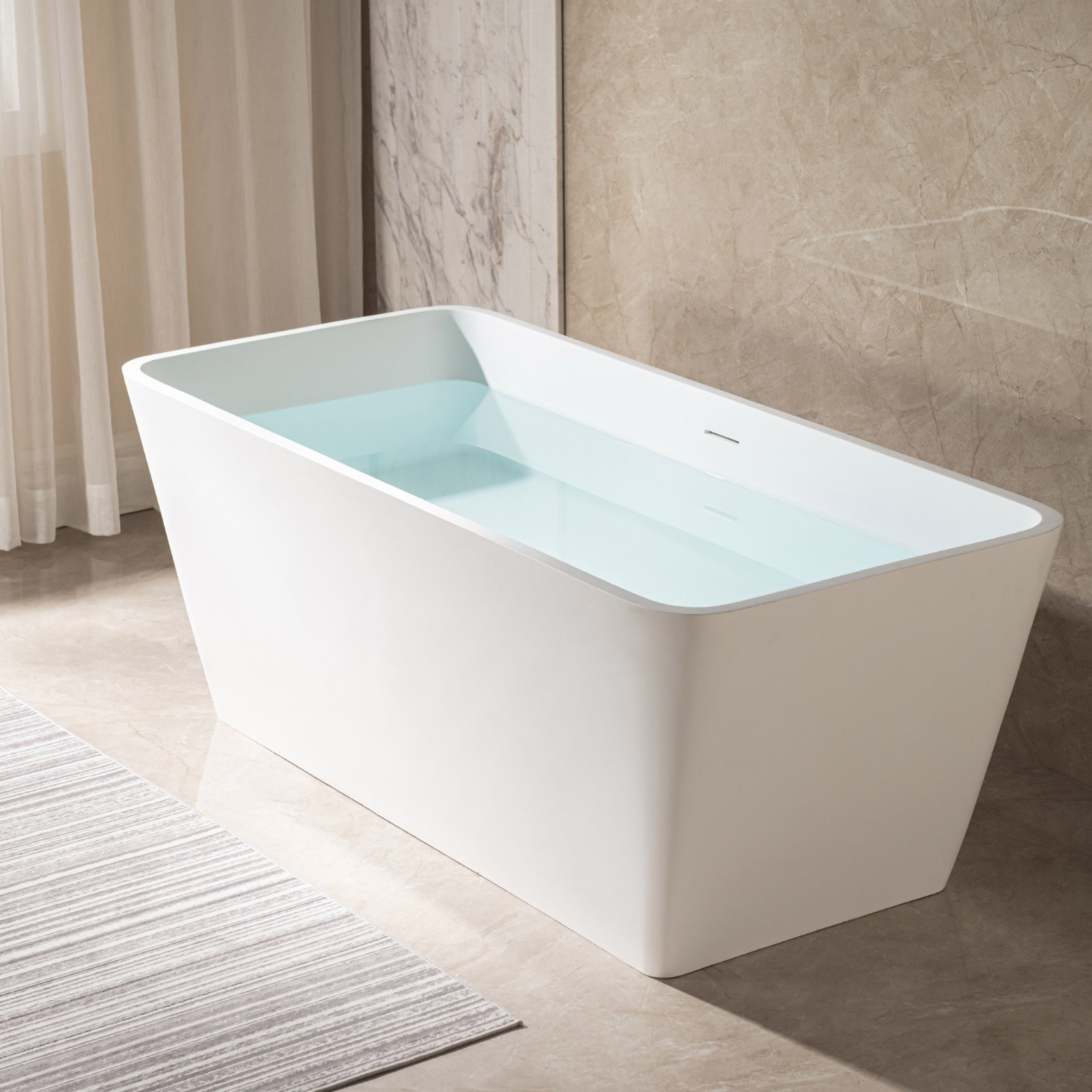  WOODBRIDGE 59 in. x 27.5 in. Luxury Contemporary Solid Surface Freestanding Bathtub in Matte White_1