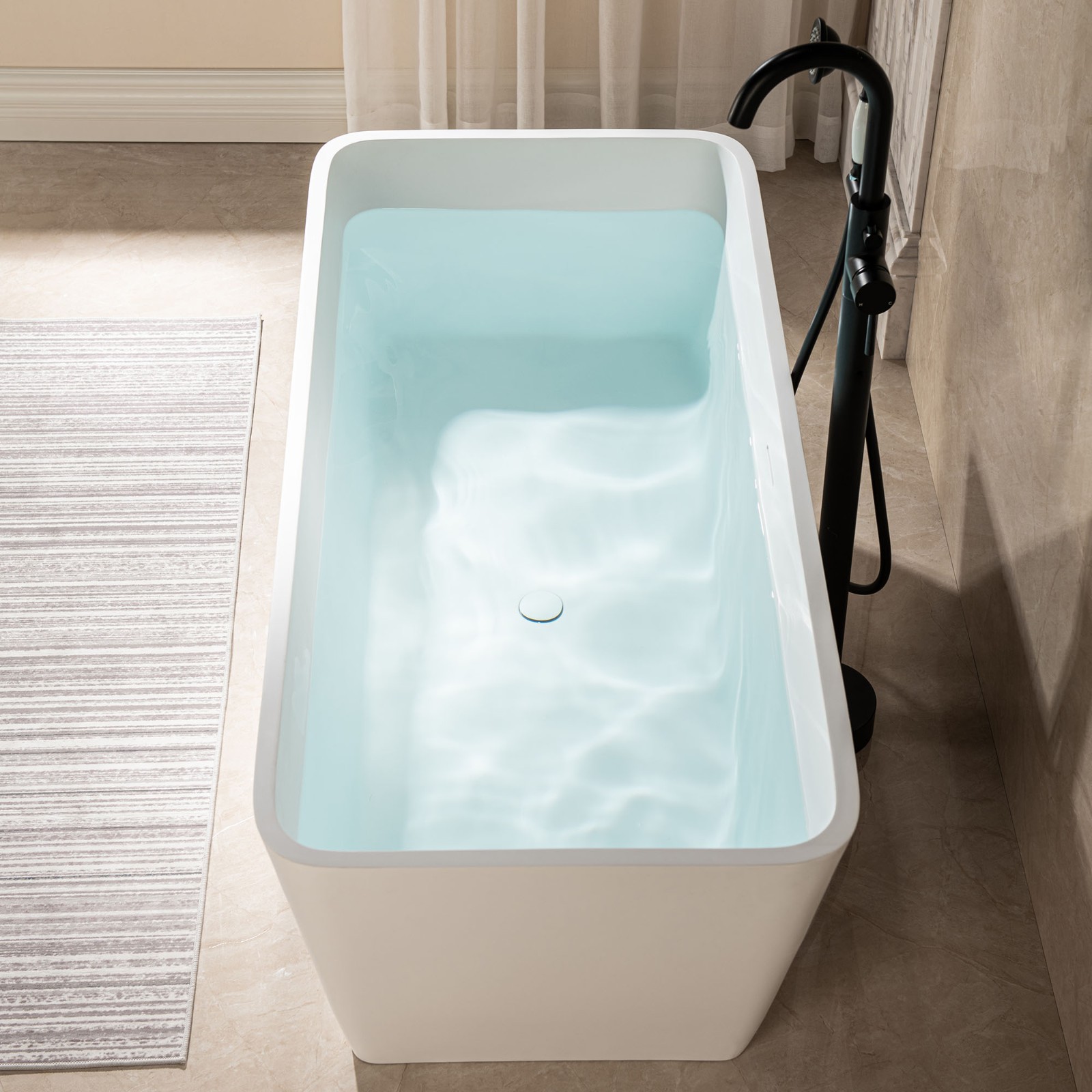  WOODBRIDGE 59 in. x 27.5 in. Luxury Contemporary Solid Surface Freestanding Bathtub in Matte White_3