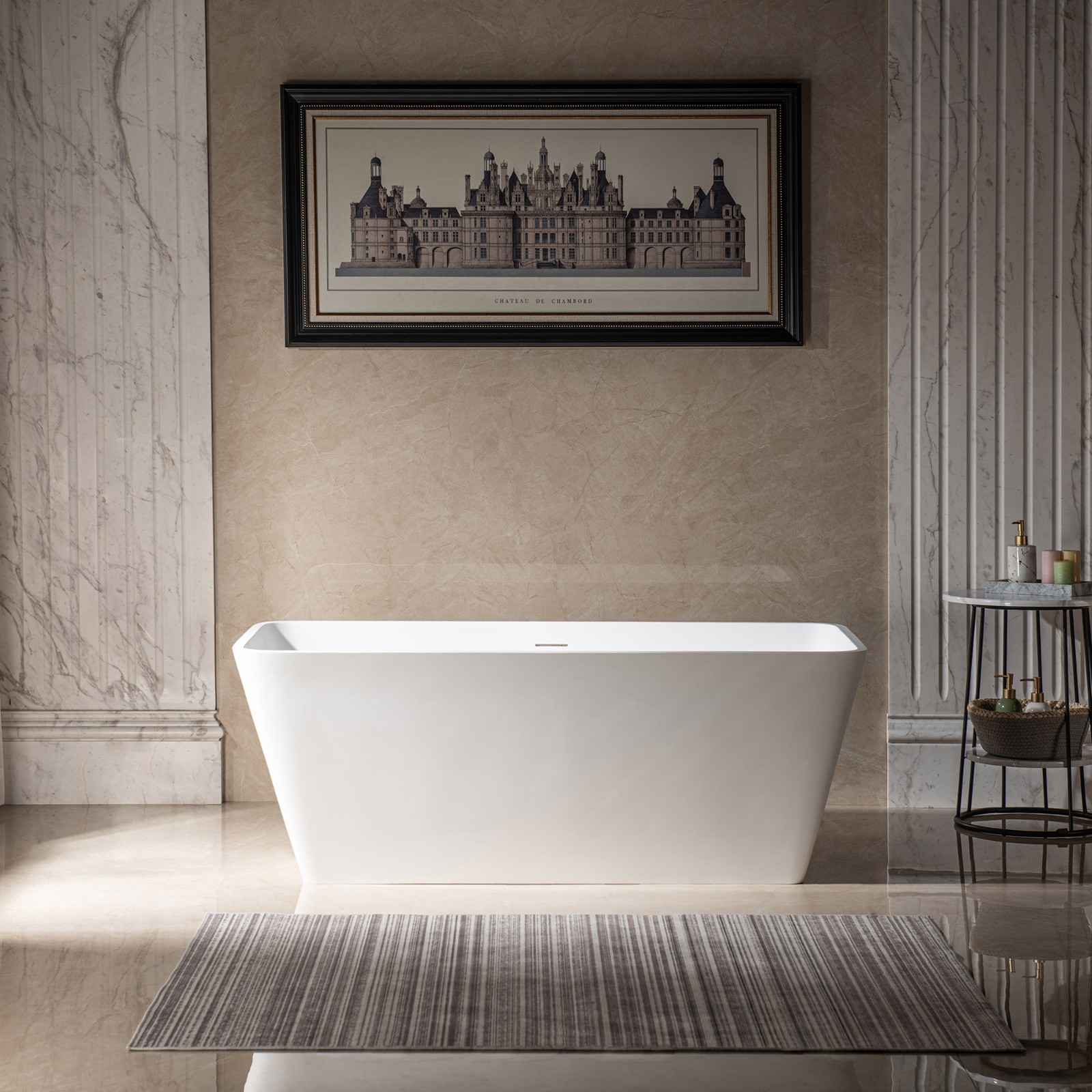  WOODBRIDGE 59 in. x 27.5 in. Luxury Contemporary Solid Surface Freestanding Bathtub in Matte White_4