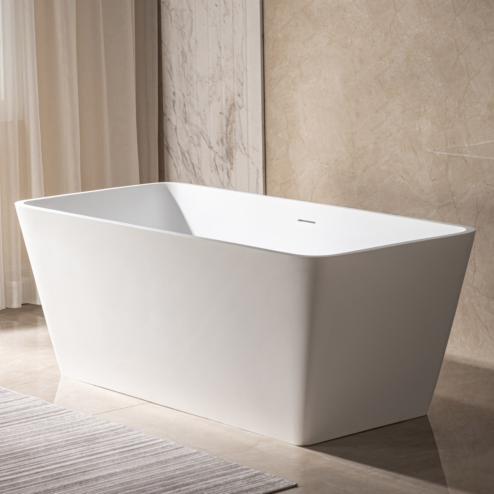  WOODBRIDGE 59 in. x 27.5 in. Luxury Contemporary Solid Surface Freestanding Bathtub in Matte White_5