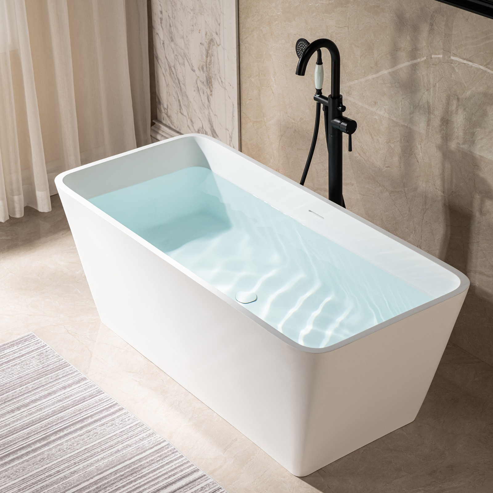  WOODBRIDGE 59 in. x 27.5 in. Luxury Contemporary Solid Surface Freestanding Bathtub in Matte White_2