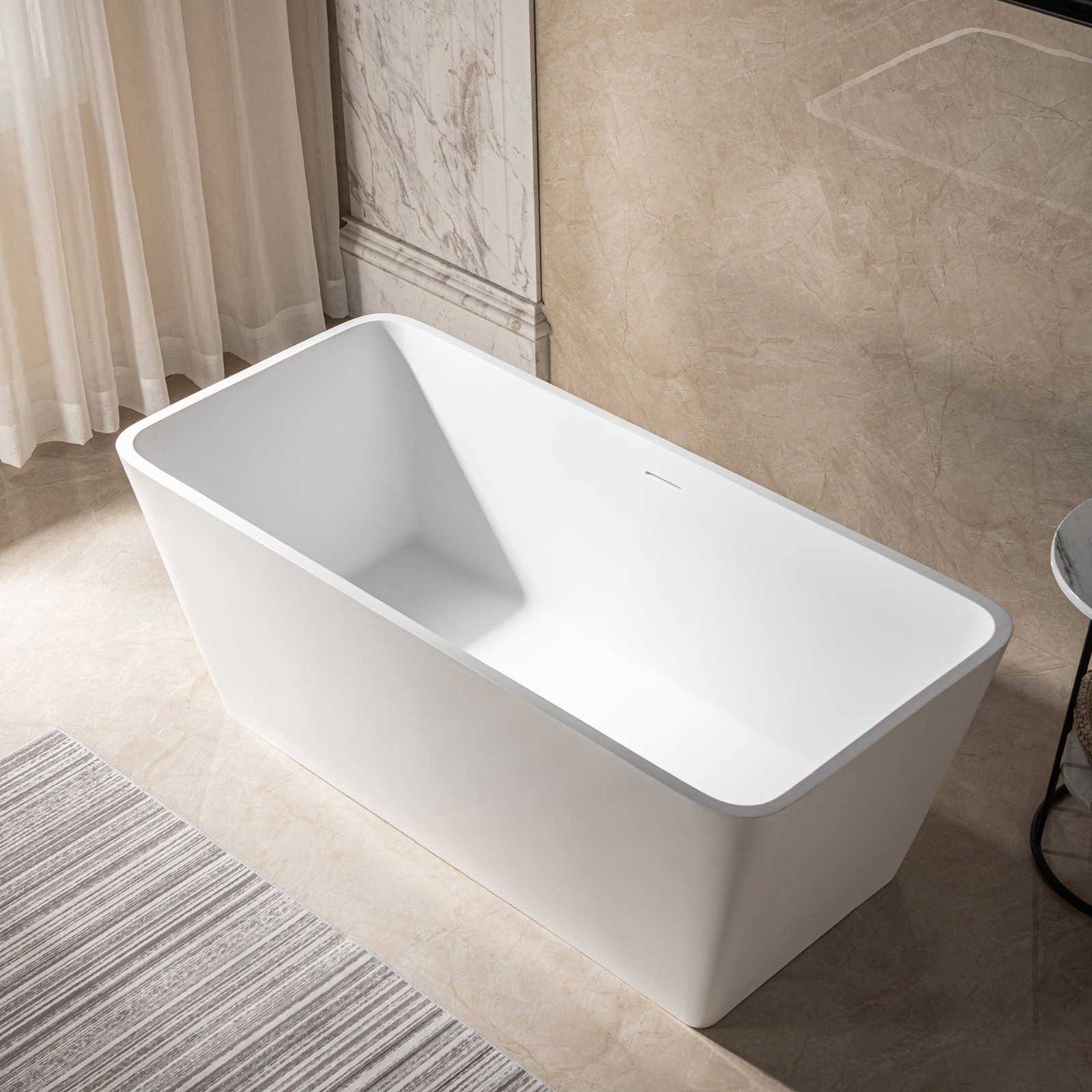 WOODBRIDGE 59 in. x 27.5 in. Luxury Contemporary Solid Surface Freestanding Bathtub in Matte White_7