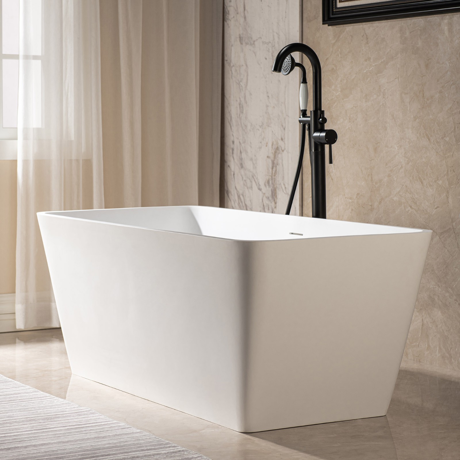  WOODBRIDGE 59 in. x 27.5 in. Luxury Contemporary Solid Surface Freestanding Bathtub in Matte White_8