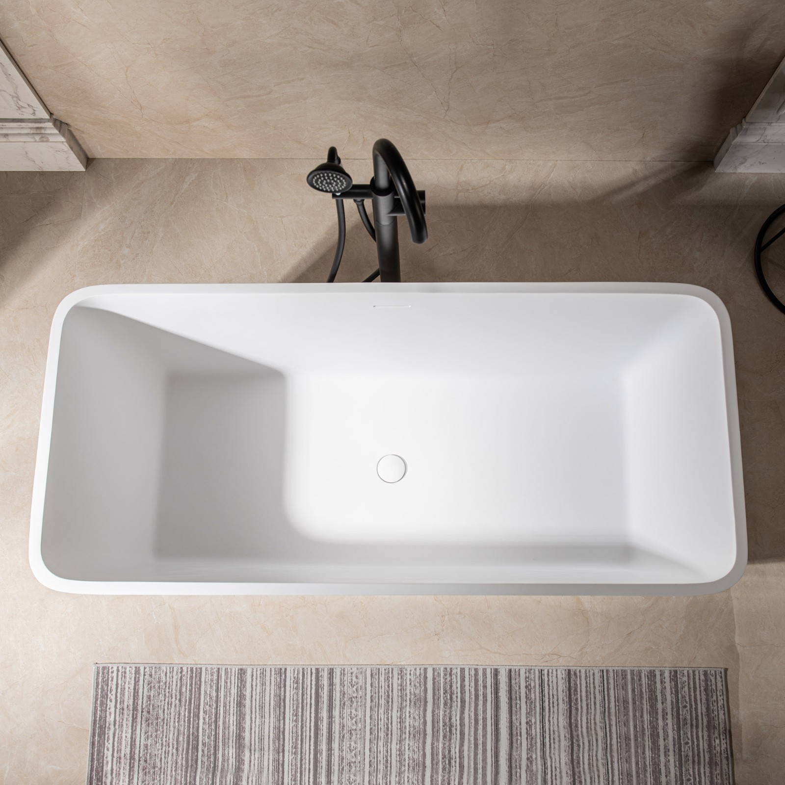  WOODBRIDGE 59 in. x 27.5 in. Luxury Contemporary Solid Surface Freestanding Bathtub in Matte White_9