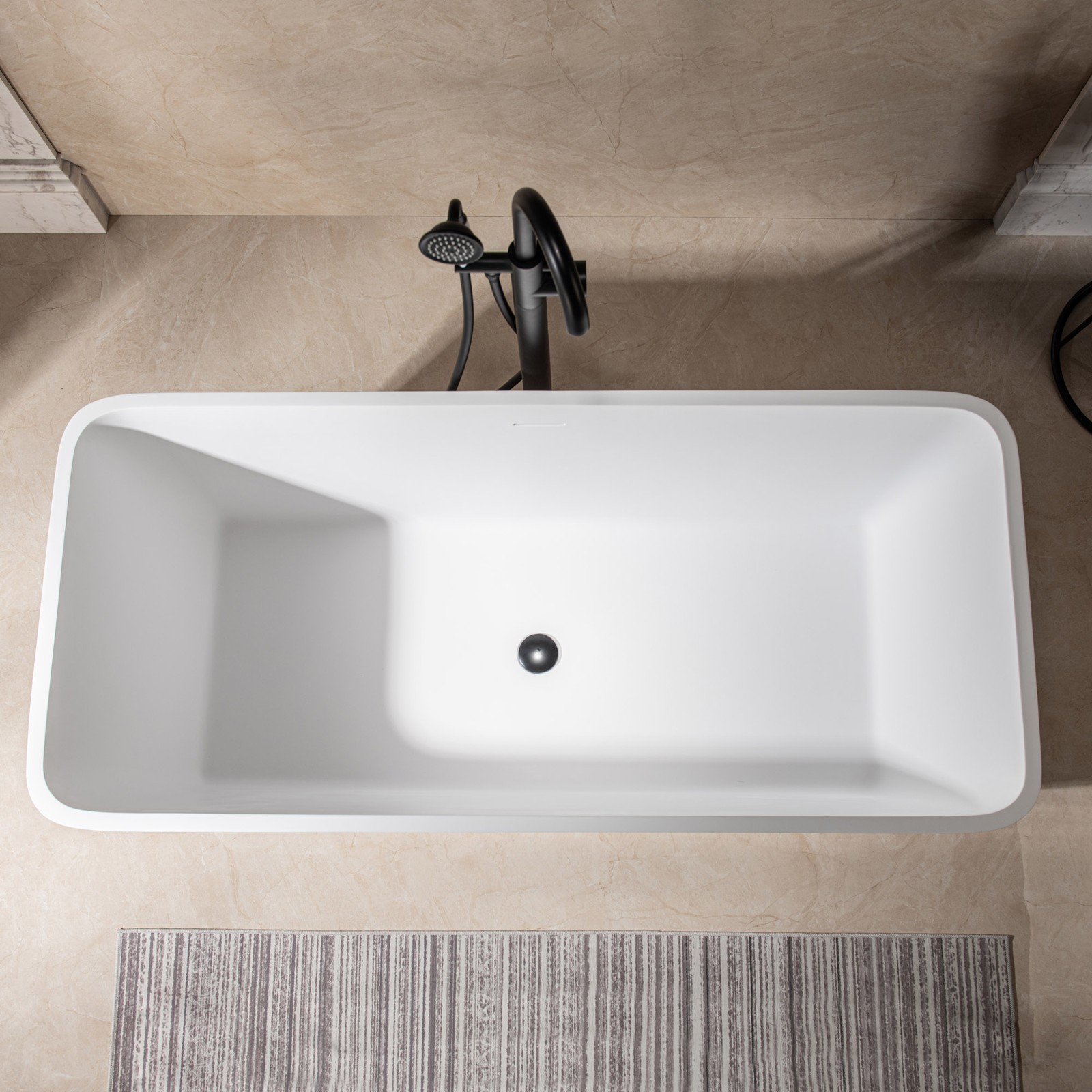  WOODBRIDGE 59 in. x 27.5 in. Luxury Contemporary Solid Surface Freestanding Bathtub in Matte White_10