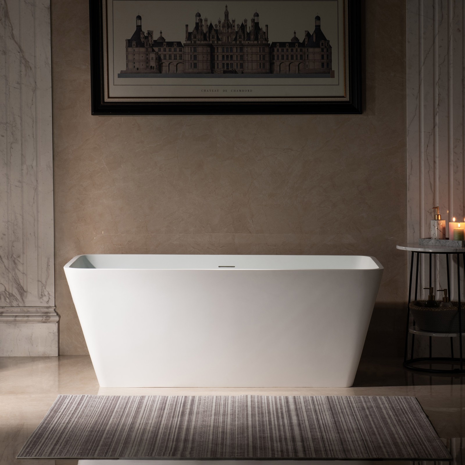  WOODBRIDGE 59 in. x 27.5 in. Luxury Contemporary Solid Surface Freestanding Bathtub in Matte White_15