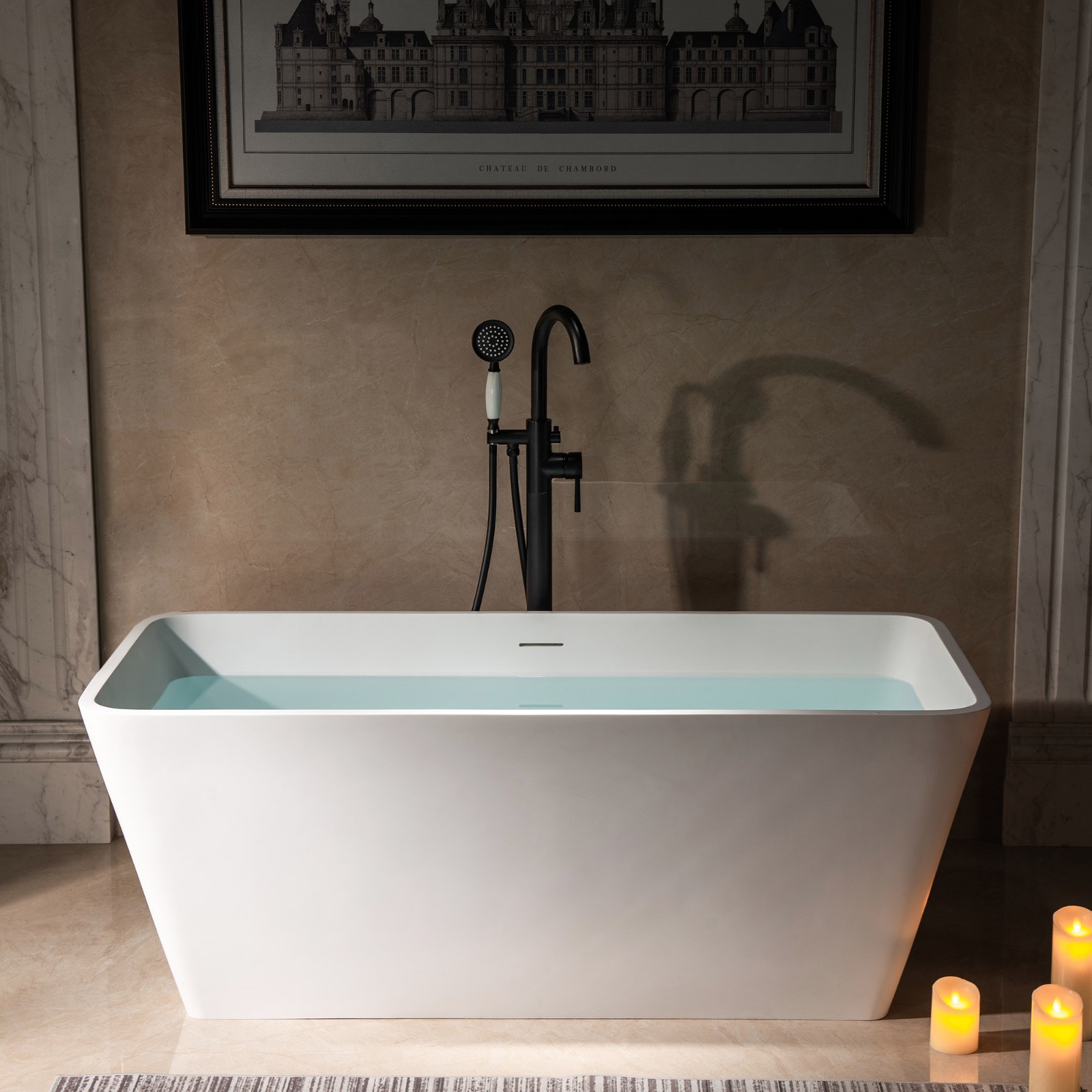  WOODBRIDGE 59 in. x 27.5 in. Luxury Contemporary Solid Surface Freestanding Bathtub in Matte White_16