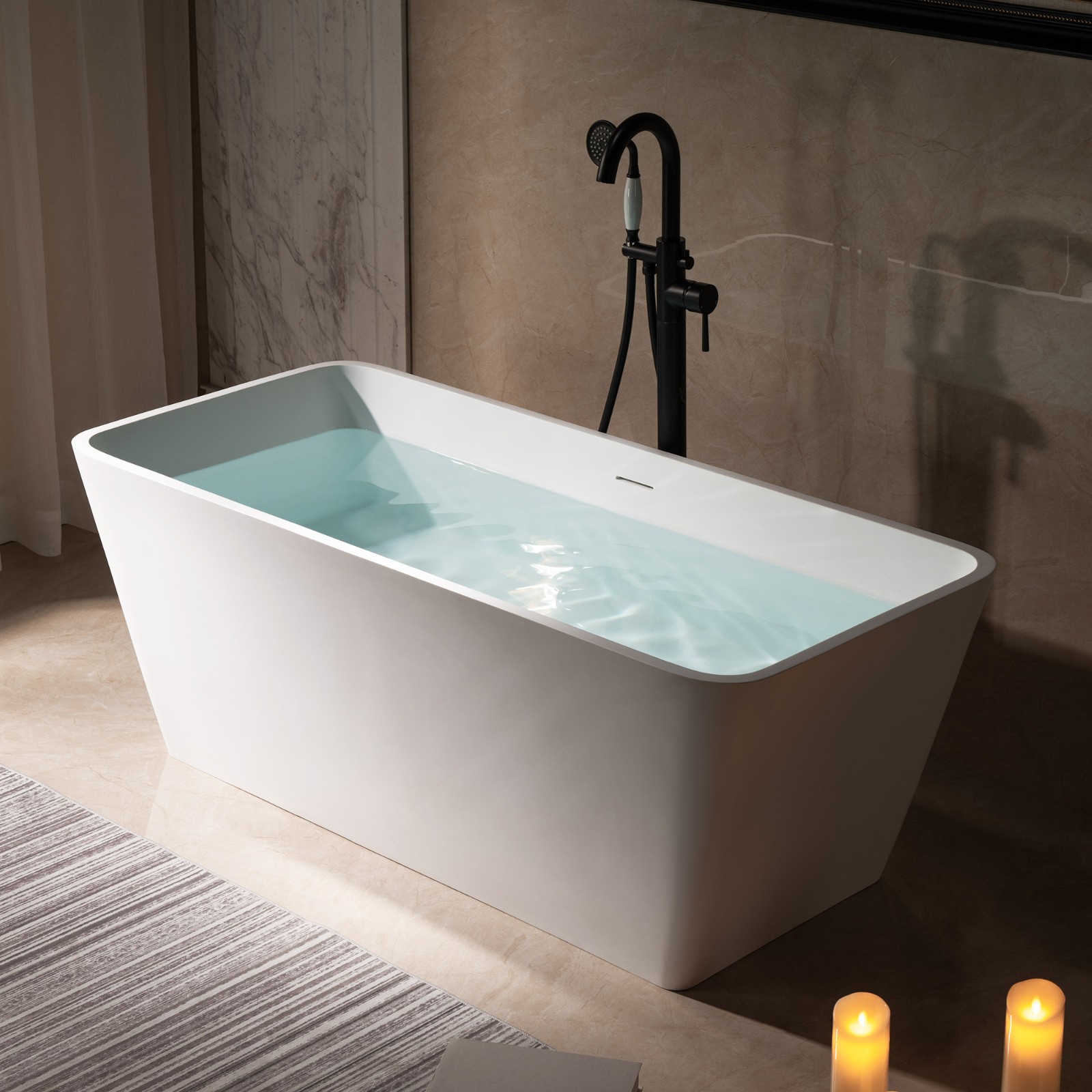  WOODBRIDGE 59 in. x 27.5 in. Luxury Contemporary Solid Surface Freestanding Bathtub in Matte White_17