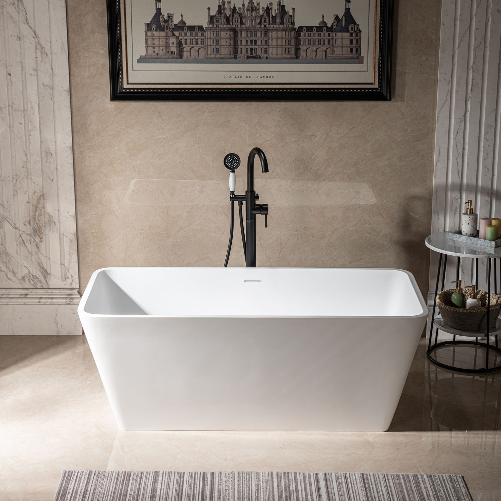  WOODBRIDGE 59 in. x 27.5 in. Luxury Contemporary Solid Surface Freestanding Bathtub in Matte White_19