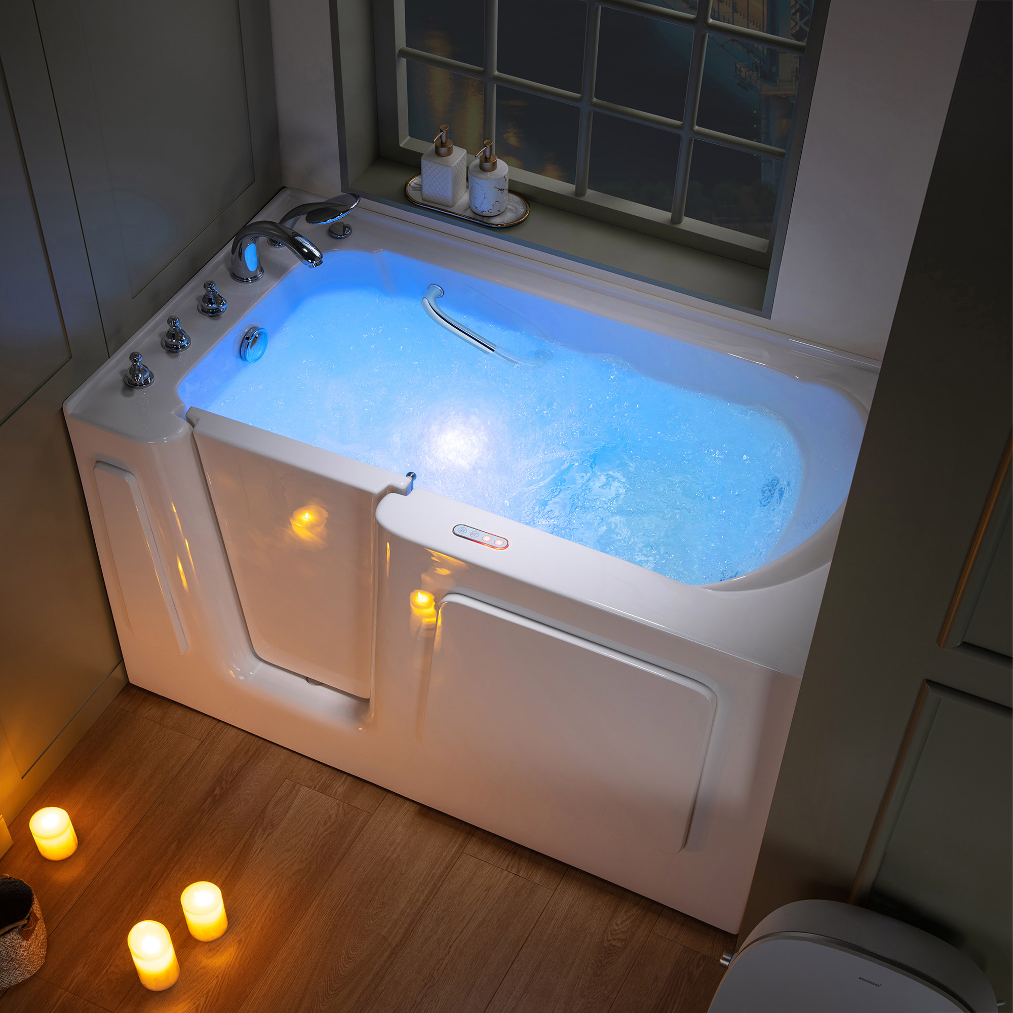  WOODBRIDGE 60 in. x 30 in. Left Hand Walk-In Air & Whirlpool Jets Hot Tub With Quick Fill Faucet with Hand Shower, White High Glass Acrylic Tub with Computer Control Panel, WB603038L_11529