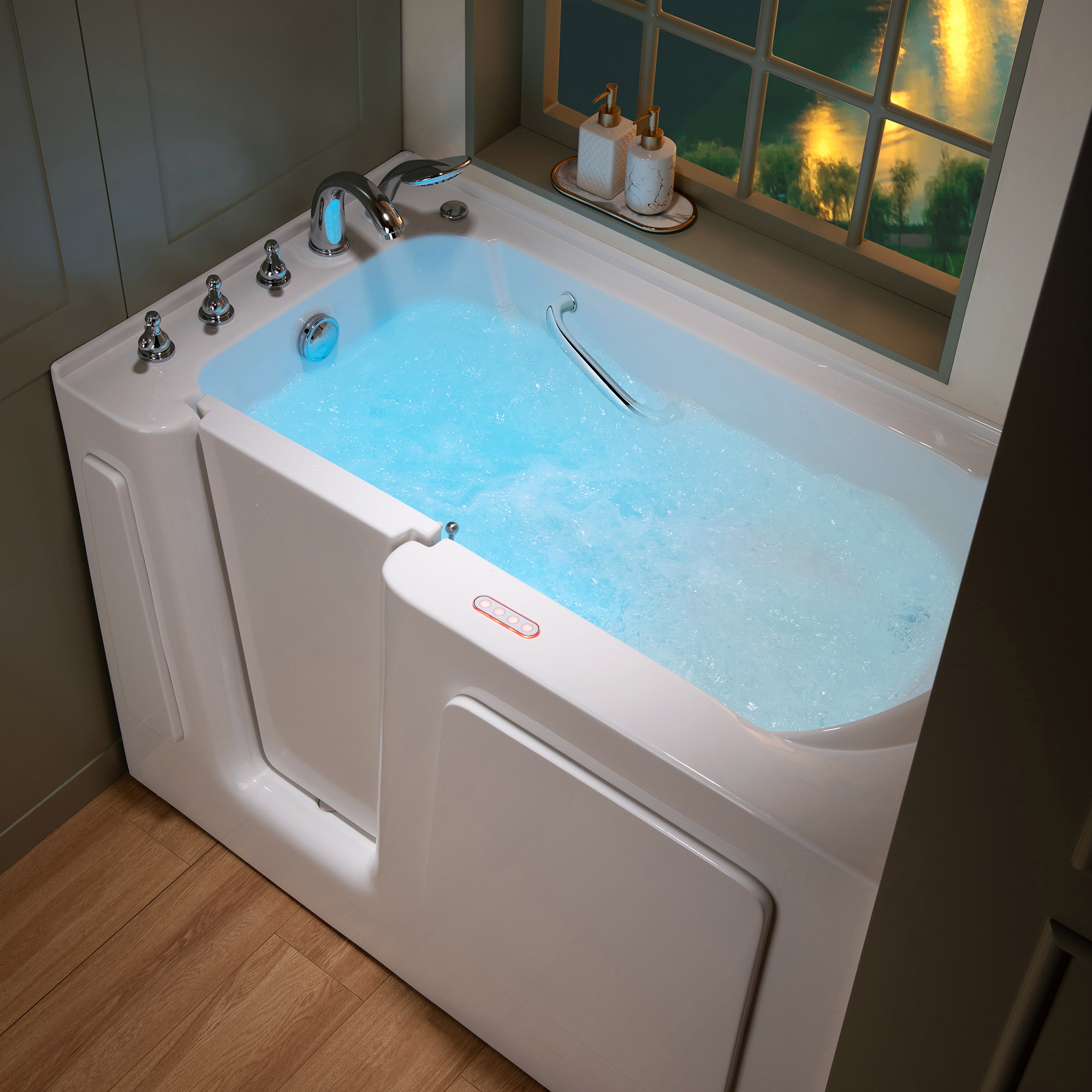  WOODBRIDGE 54 in. x 30 in. Left Hand Walk-In Air & Whirlpool Jets Hot Tub With Quick Fill Faucet with Hand Shower, White High Glass Acrylic Tub with Computer Control Panel, WB543038L_11601